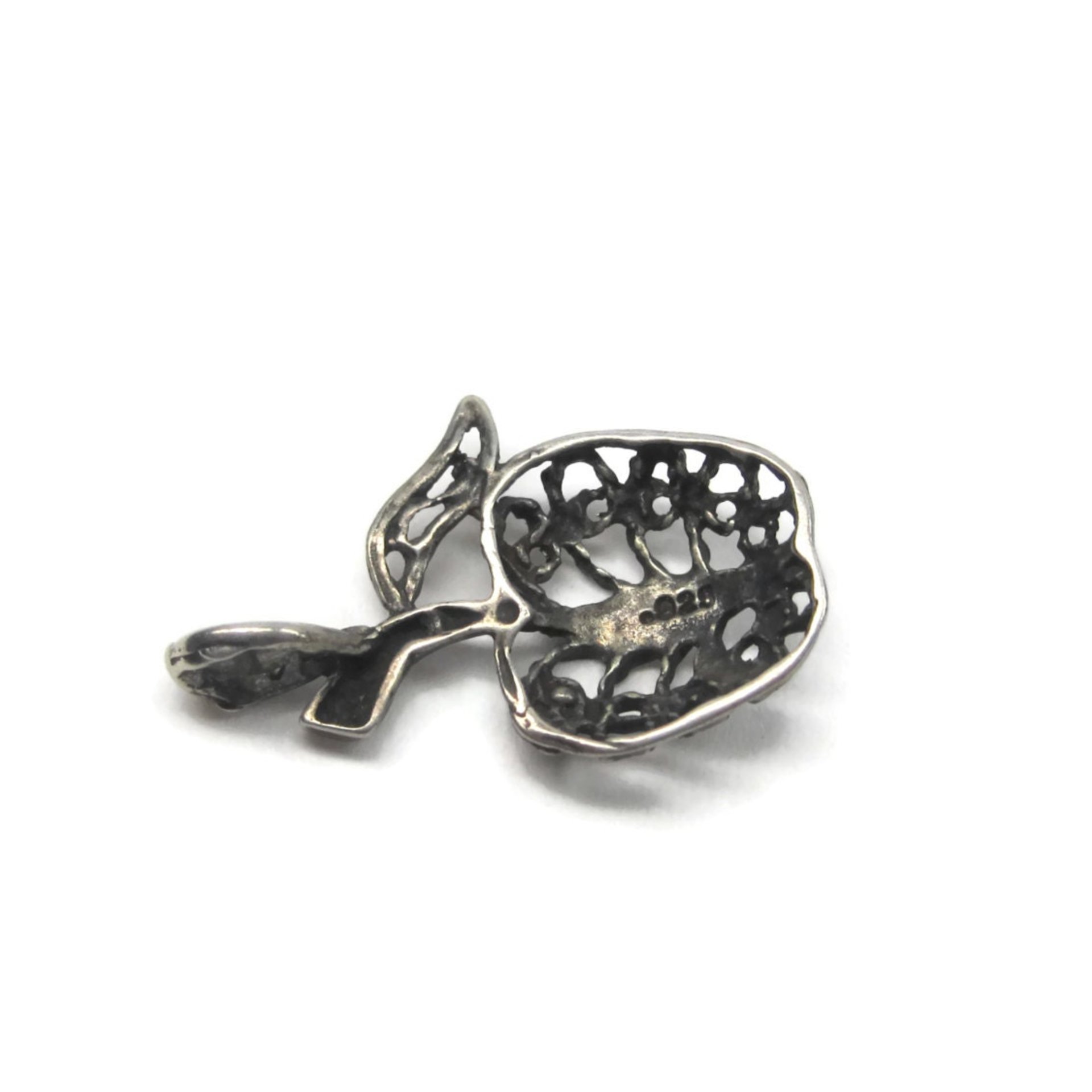 Vintage Sterling Diamond Cut Filigree Apple Pendant