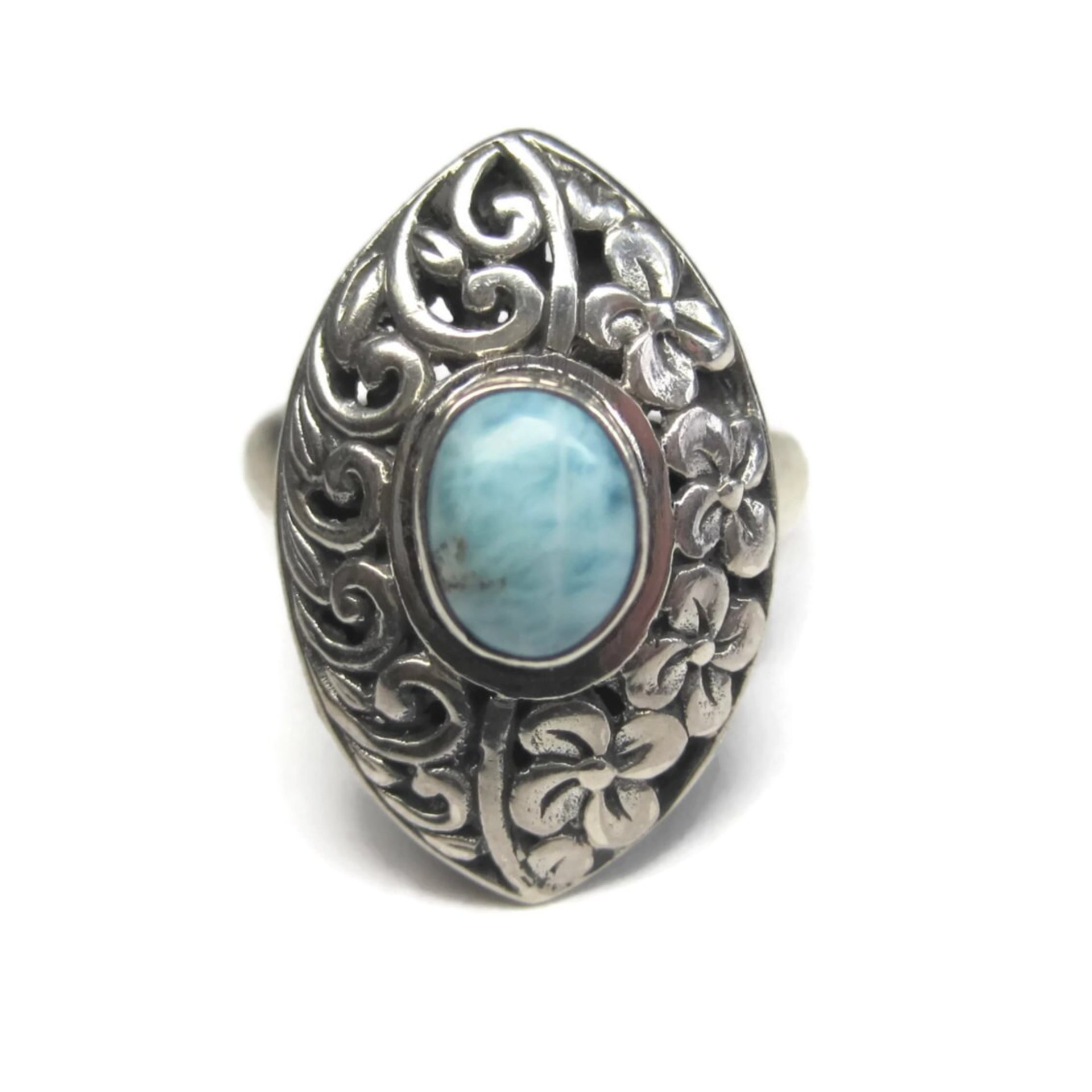 Vintage Sterling Filigree Larimar Ring Size 8