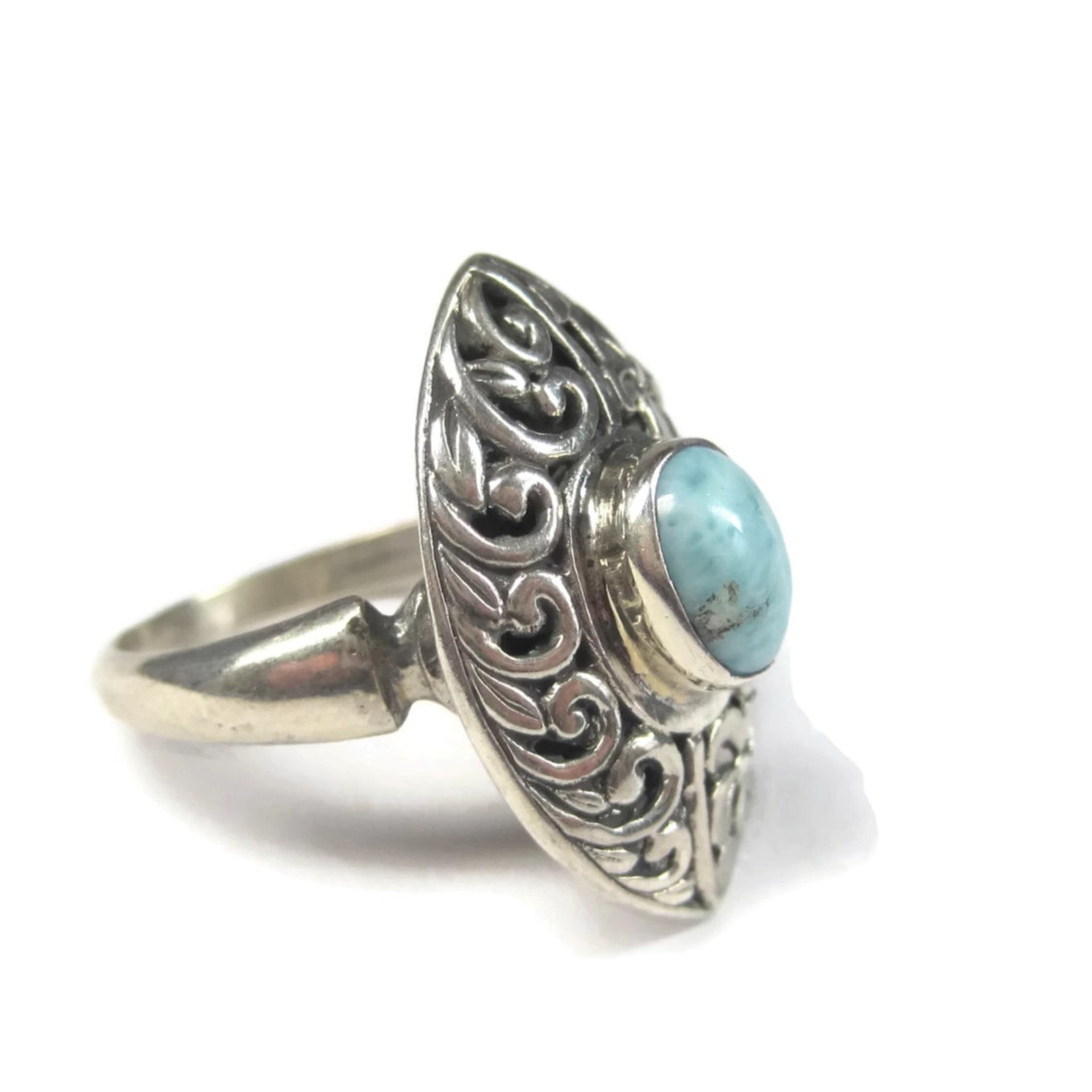 Vintage Sterling Filigree Larimar Ring Size 8