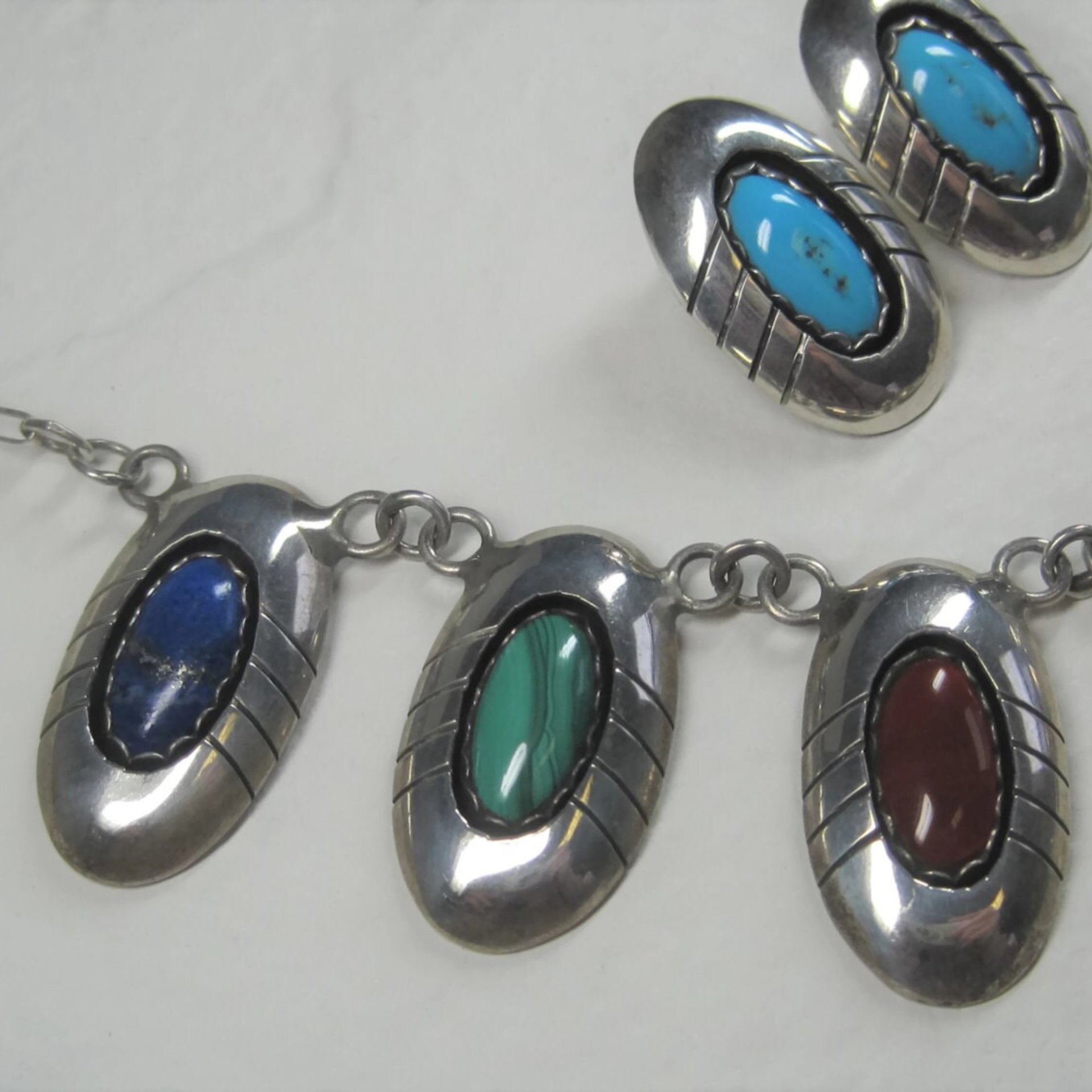 Estate Navajo Multi Stone Necklace and Earrings Native American Jewelry Set