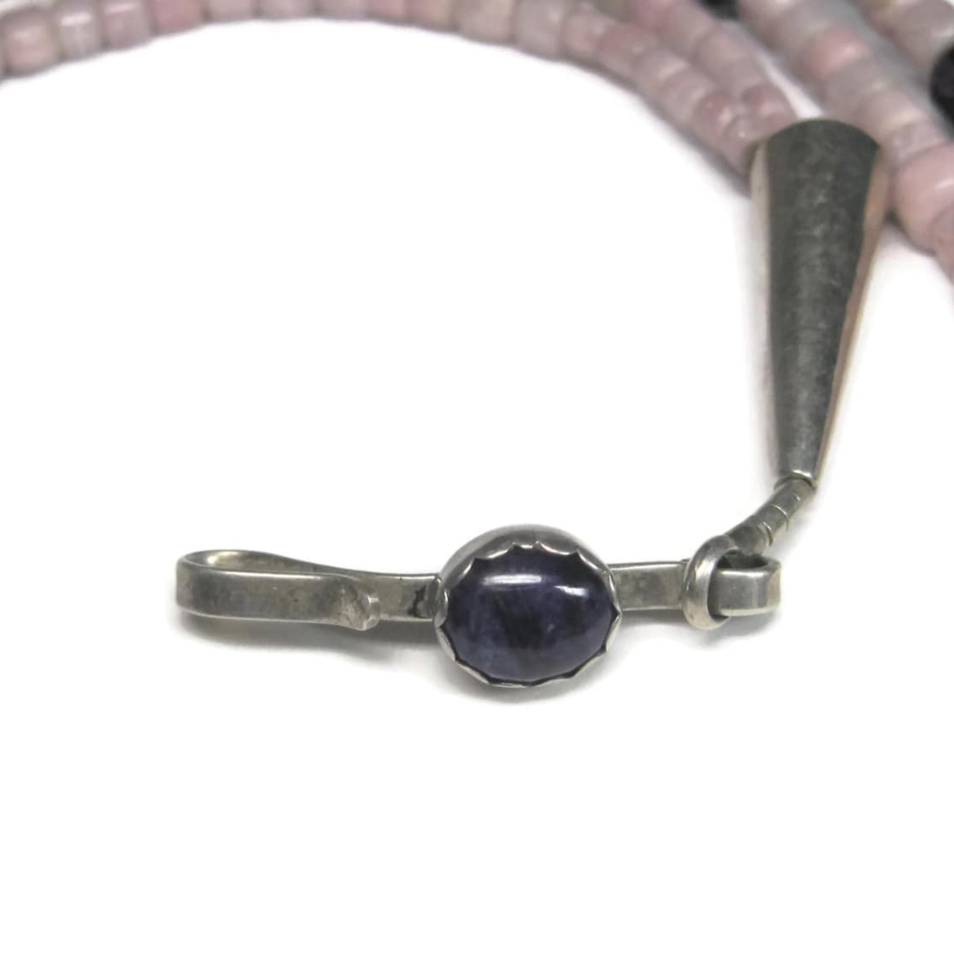 Vintage Sterling Navajo Pink Opal Sugilite Necklace Leonard Platero