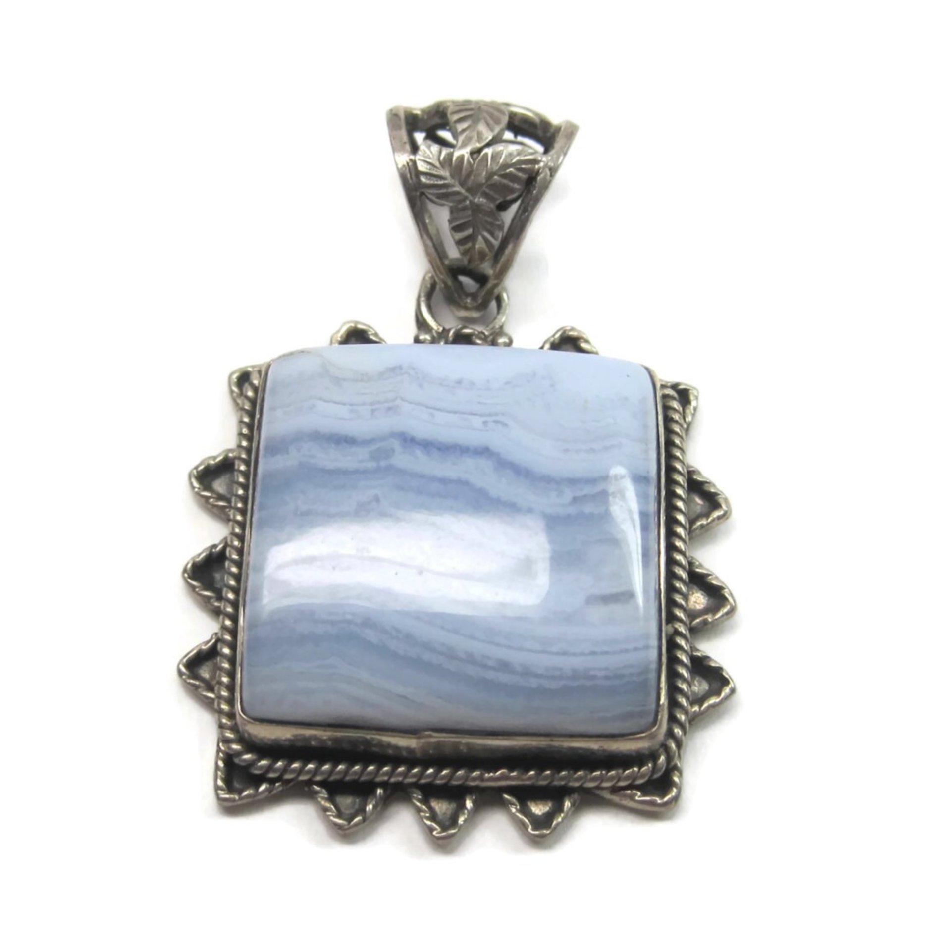 Vintage 90s Sterling Blue Banded Agate Pendant
