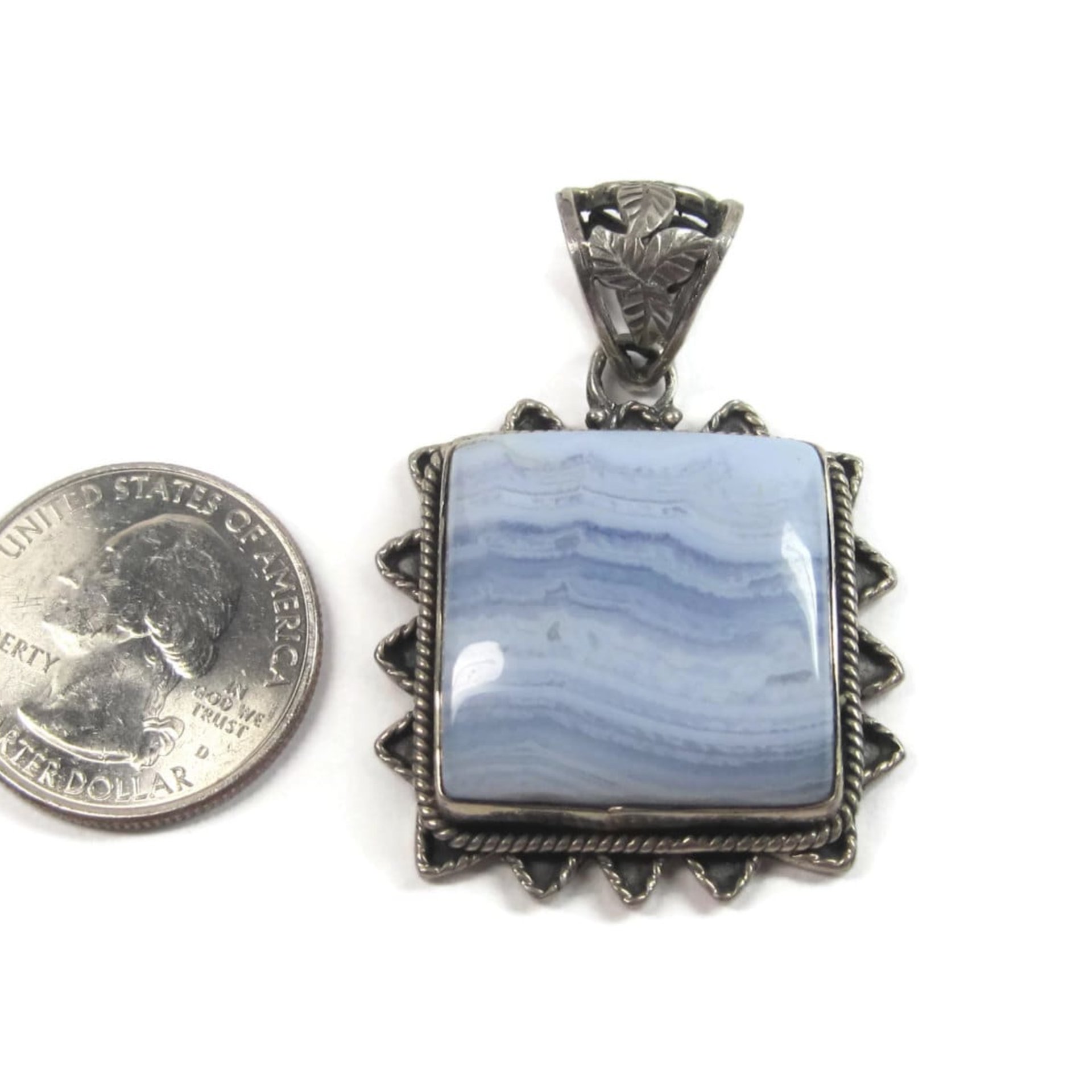 Vintage 90s Sterling Blue Banded Agate Pendant
