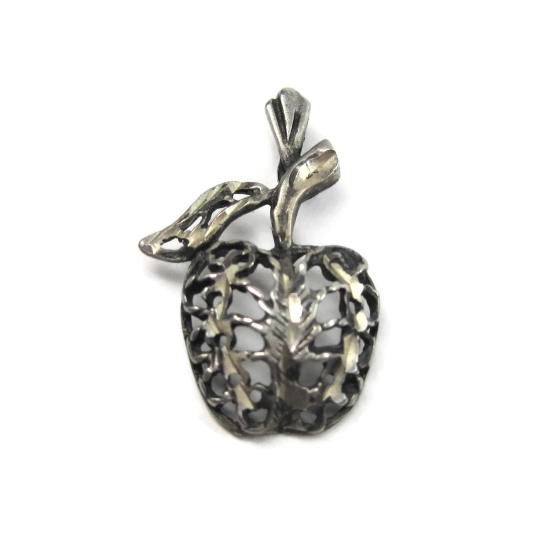 Vintage Sterling Diamond Cut Filigree Apple Pendant