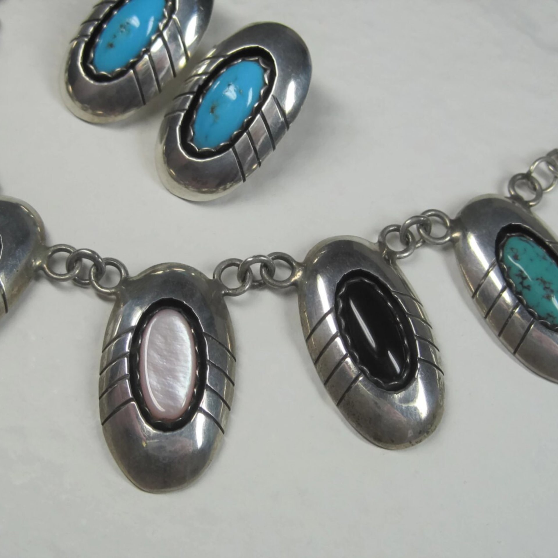 Estate Navajo Multi Stone Necklace and Earrings Native American Jewelry Set