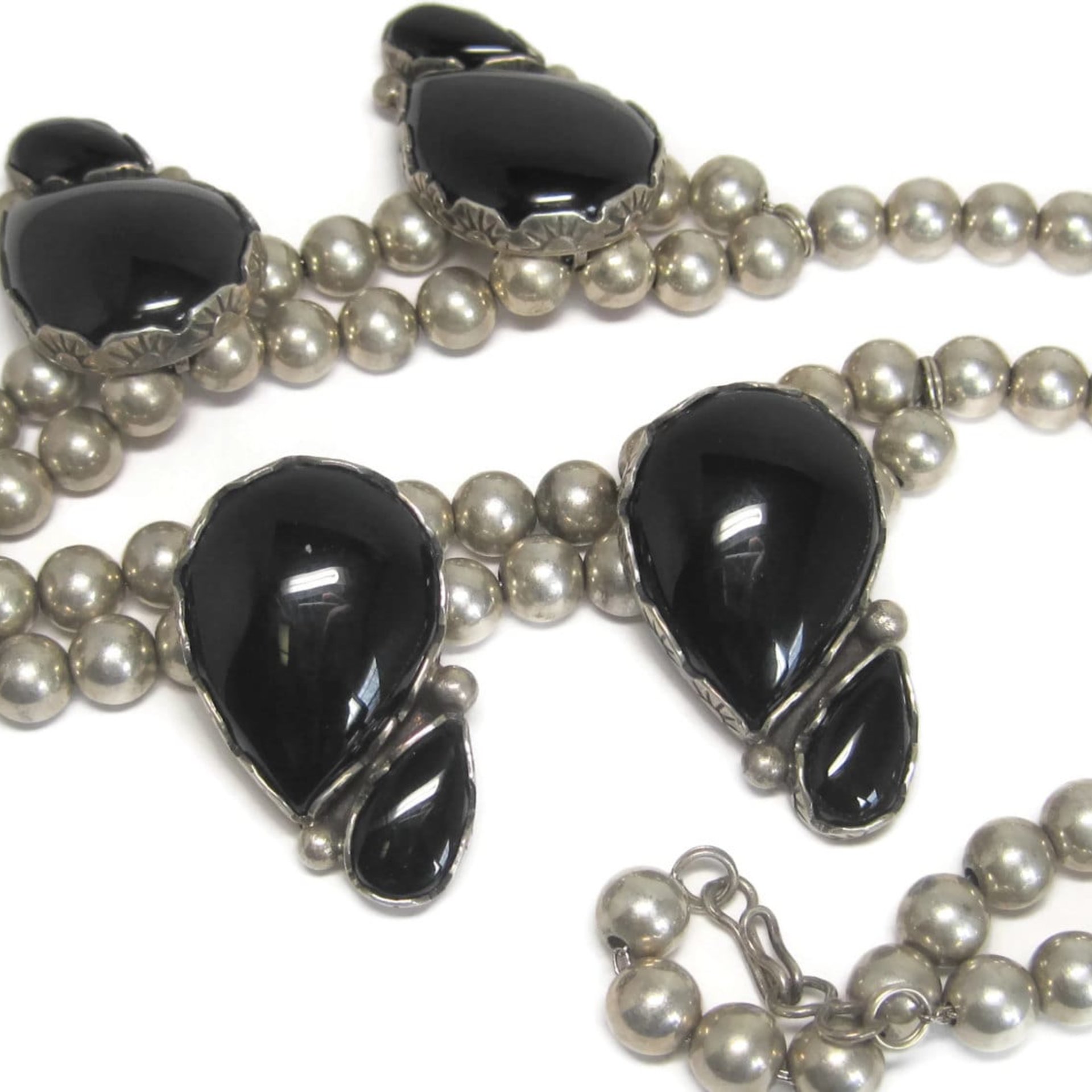 Huge Vintage Southwestern Sterling Onyx Necklace