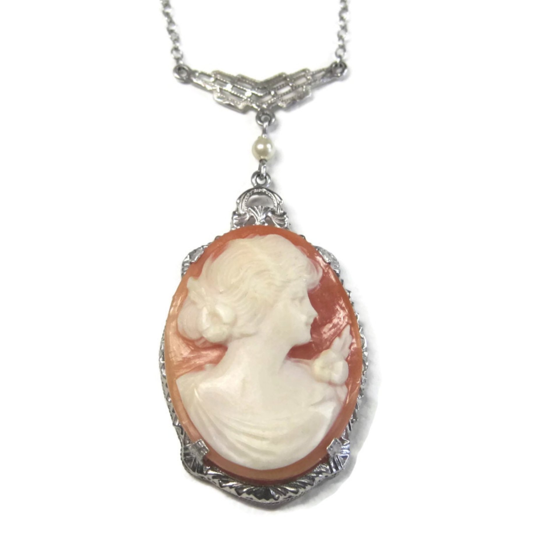 Antique 10K Art Deco Carved Cameo Necklace Choker 13 Inches