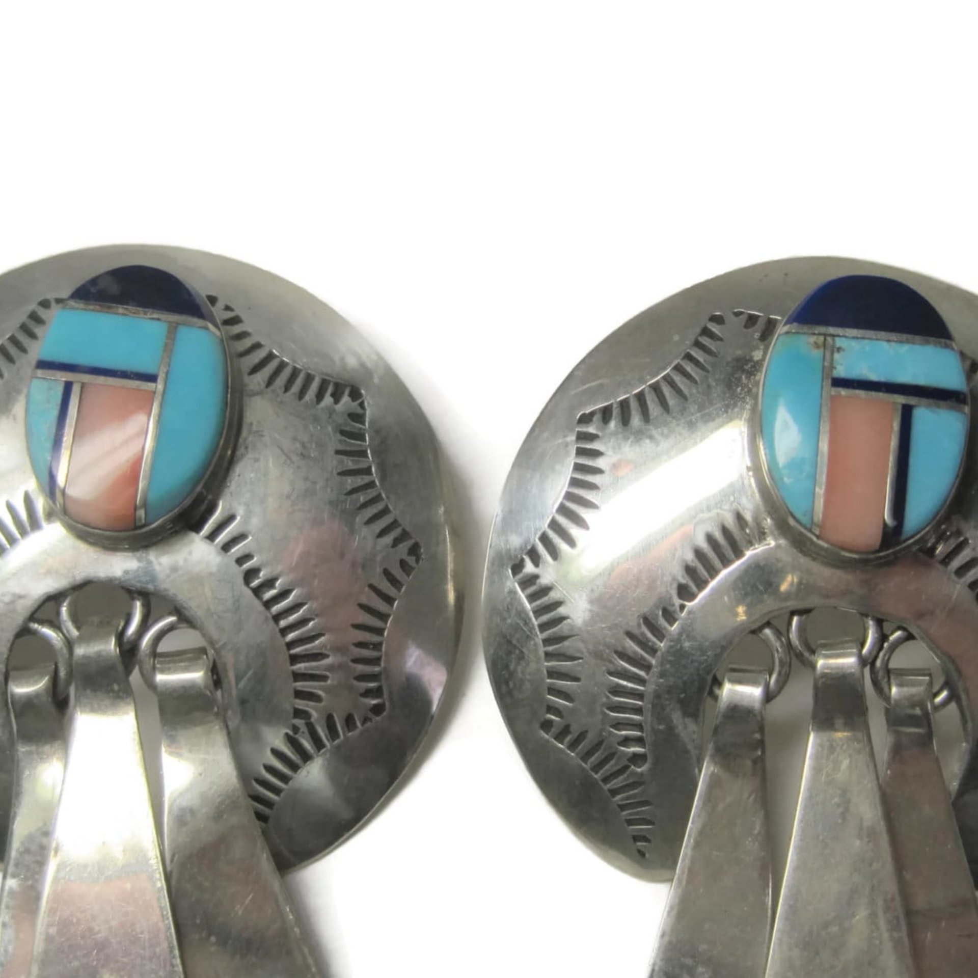 Large Sterling Navajo Turquoise Inlay Earrings