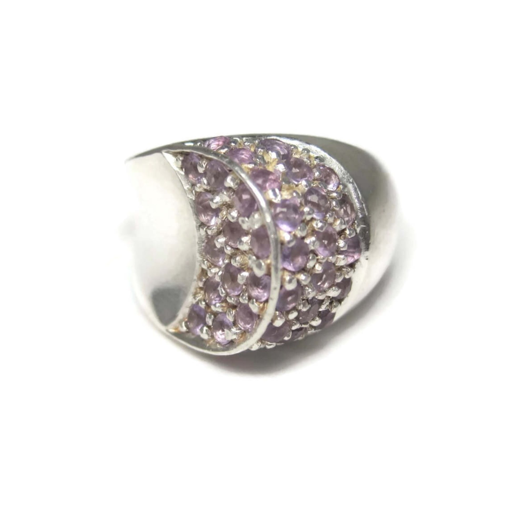 Vintage Sterling Amethyst Crescent Moon Ring Size 6