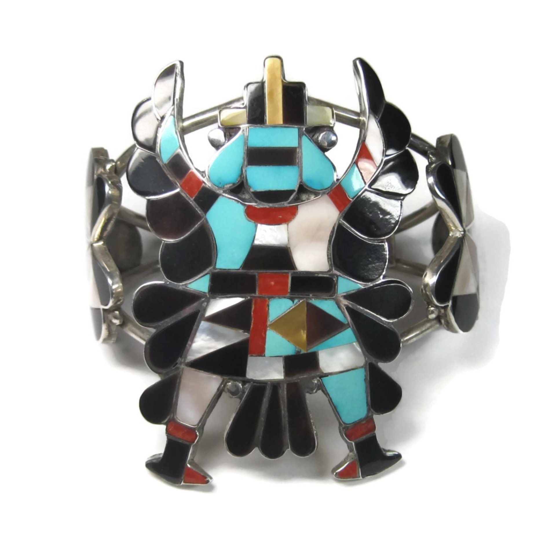 Vintage Zuni Turquoise Coral Inlay Knifewing Cuff Bracelet Annalee Tekala