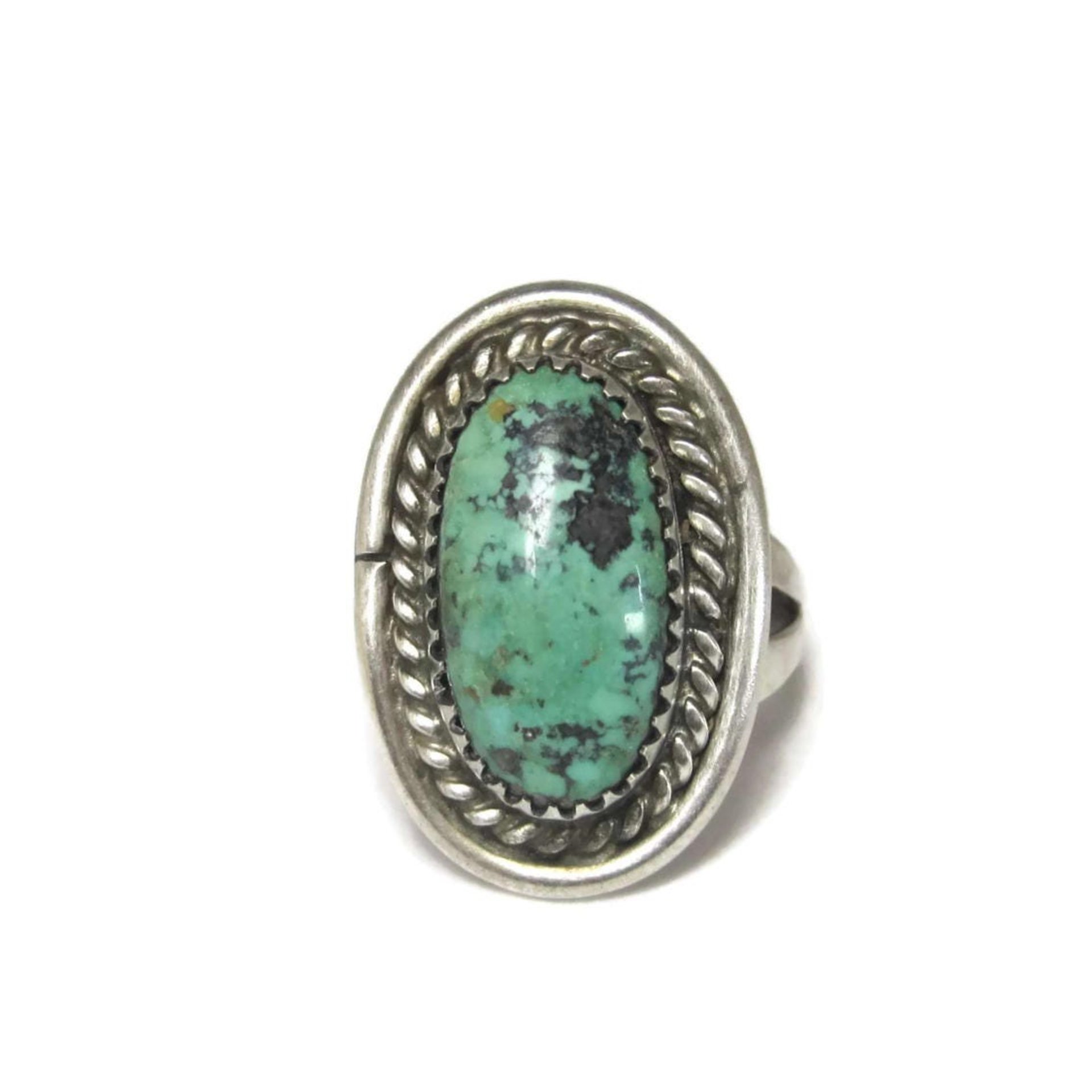 Vintage Sterling Navajo Green Turquoise Ring Size 6.5 Sarah Watson