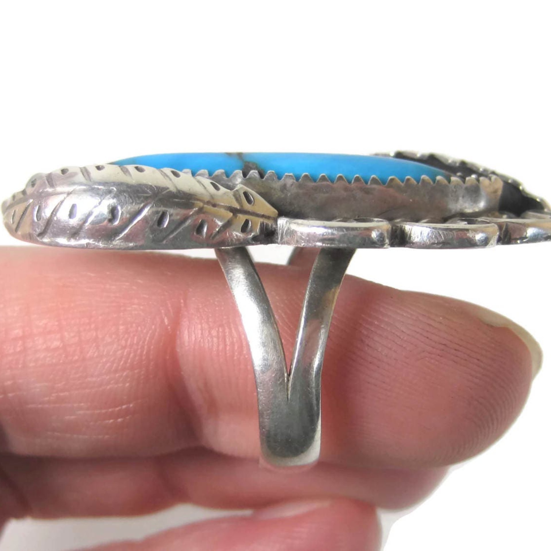Large Vintage Navajo Turquoise Ring Size 8 Abel Toledo