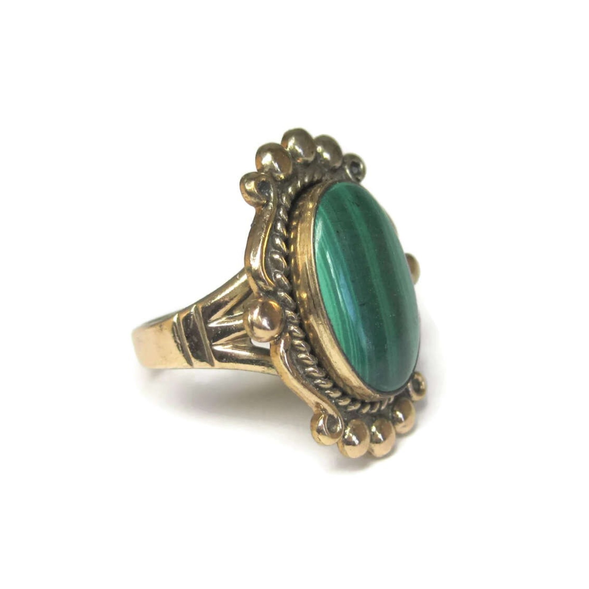 Vintage 12K GF Southwestern Malachite Ring Size 8