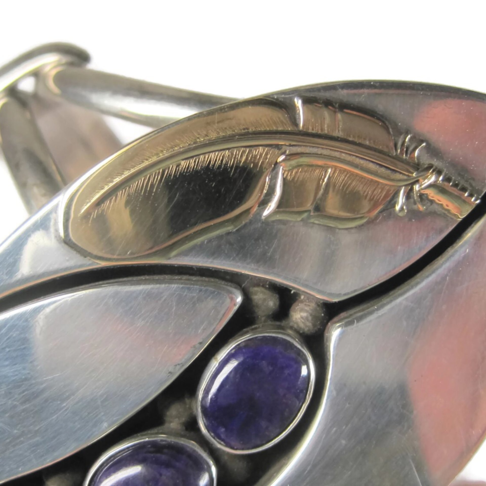 Sterling Navajo Sugilite Feather Cuff Bracelet Wilbert Cora Vandever