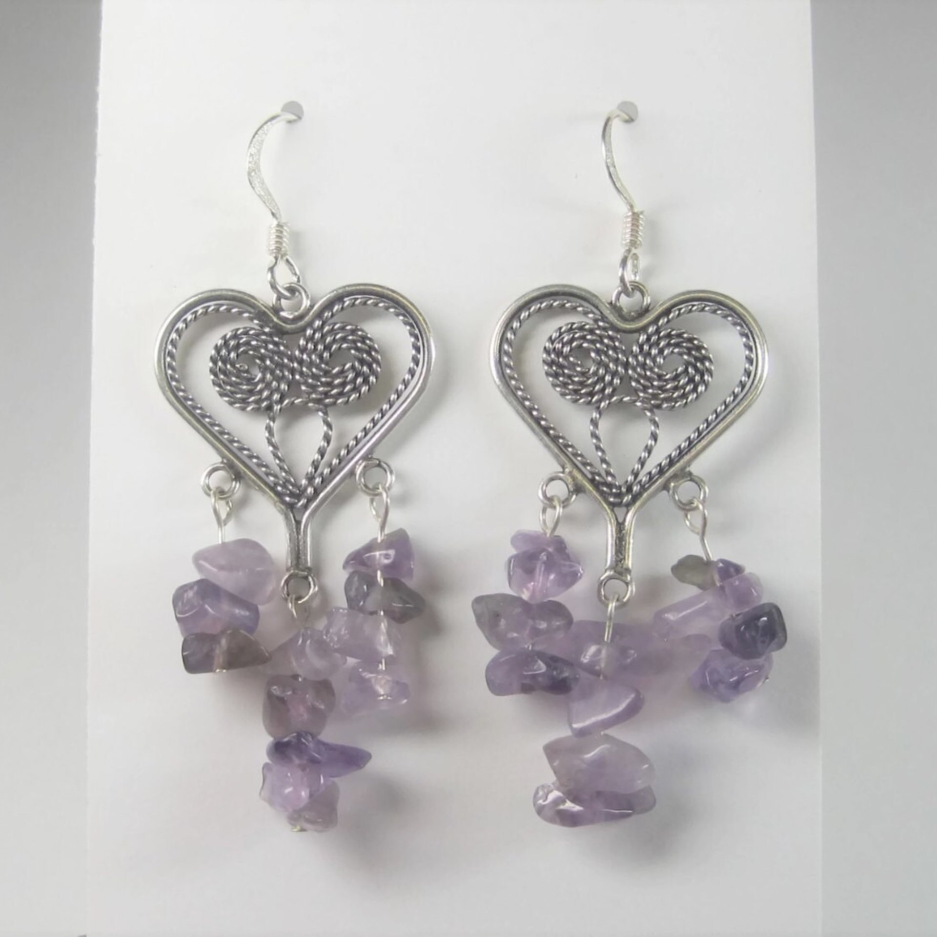 Vintage 90s Sterling Amethyst Heart Earrings