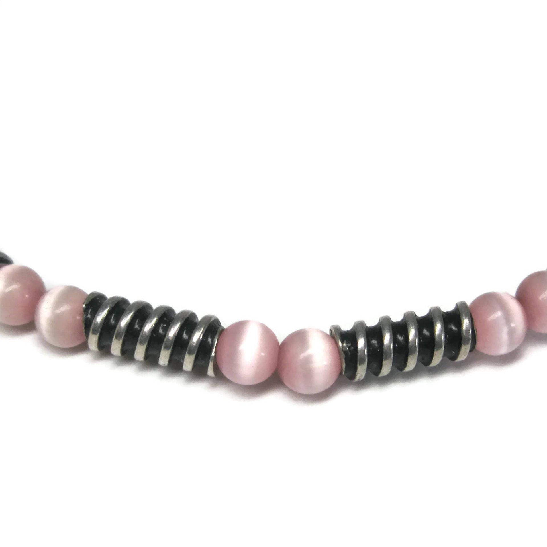 Estate Handmade Sterling Pink Cats Eye Bracelet 8 Inches