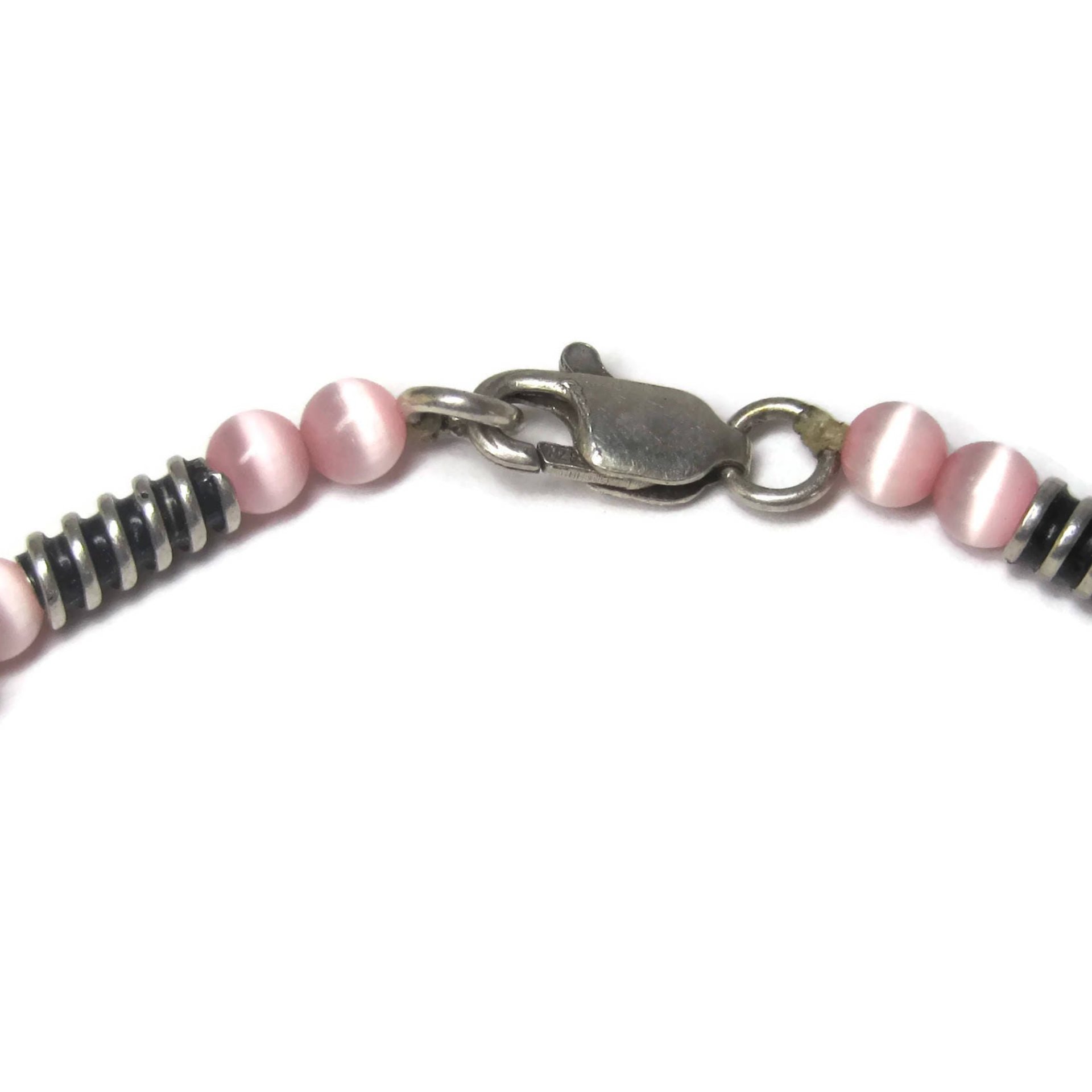 Estate Handmade Sterling Pink Cats Eye Bracelet 8 Inches