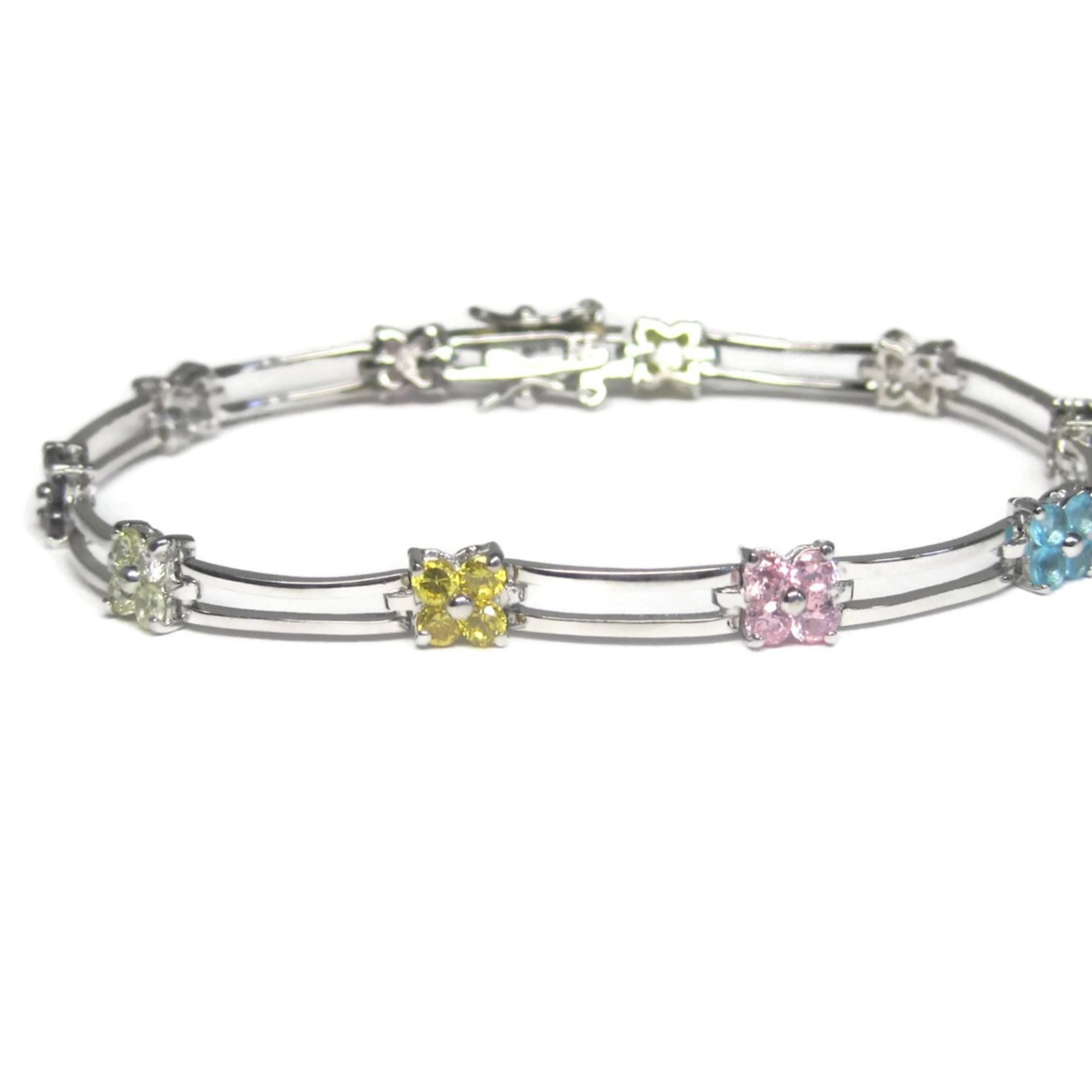 Vintage 90s Sterling Multi Stone Flower Bracelet 7 Inches