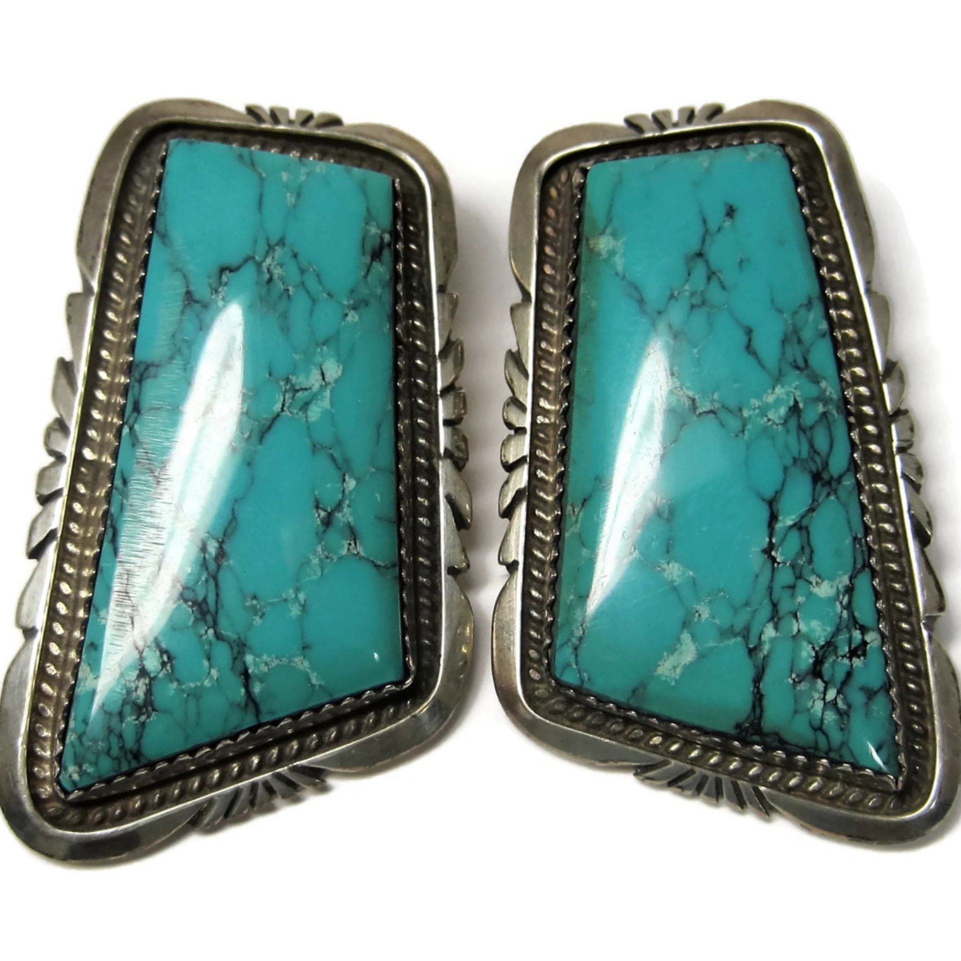 Large Vintage Sterling Turquoise Earrings Betty Bitsie
