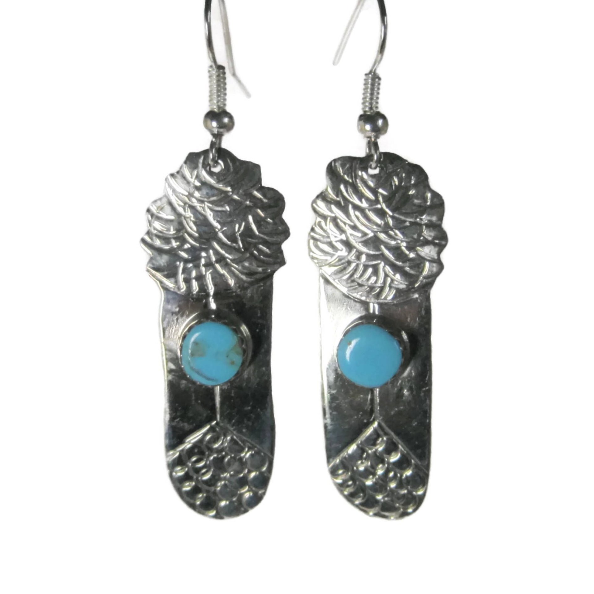 Vintage Navajo Sterling Turquoise Feather Earrings