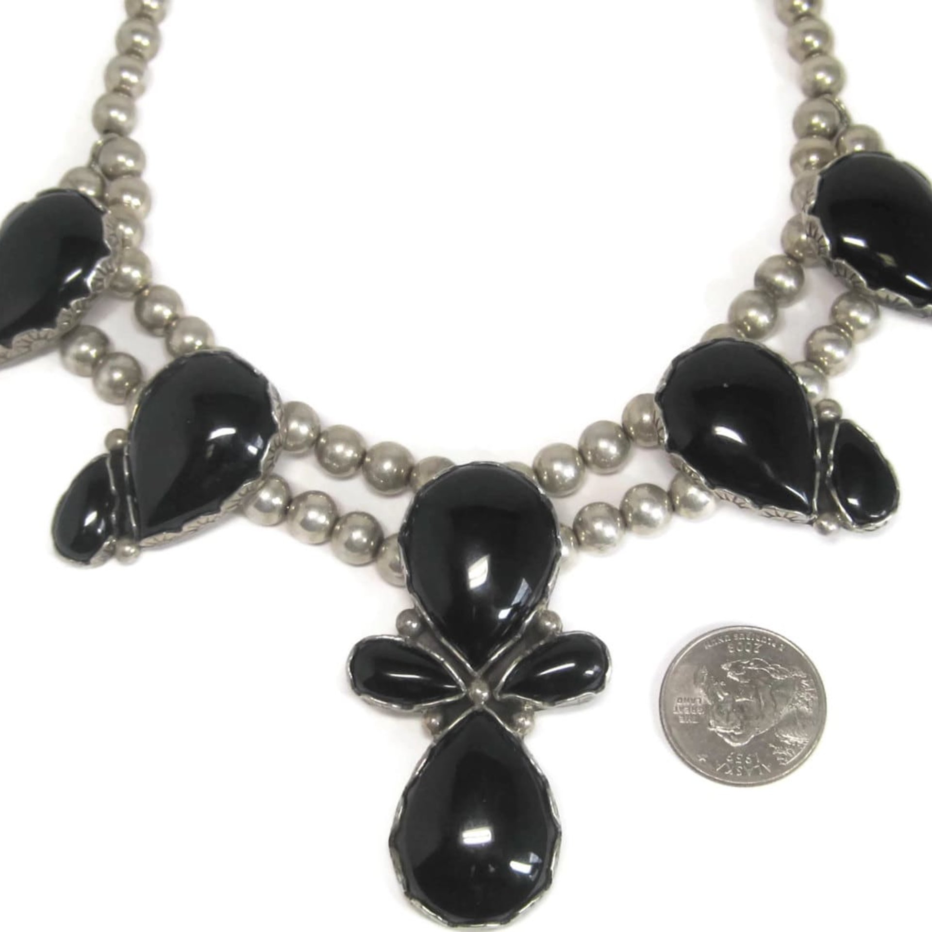 Huge Vintage Southwestern Sterling Onyx Necklace
