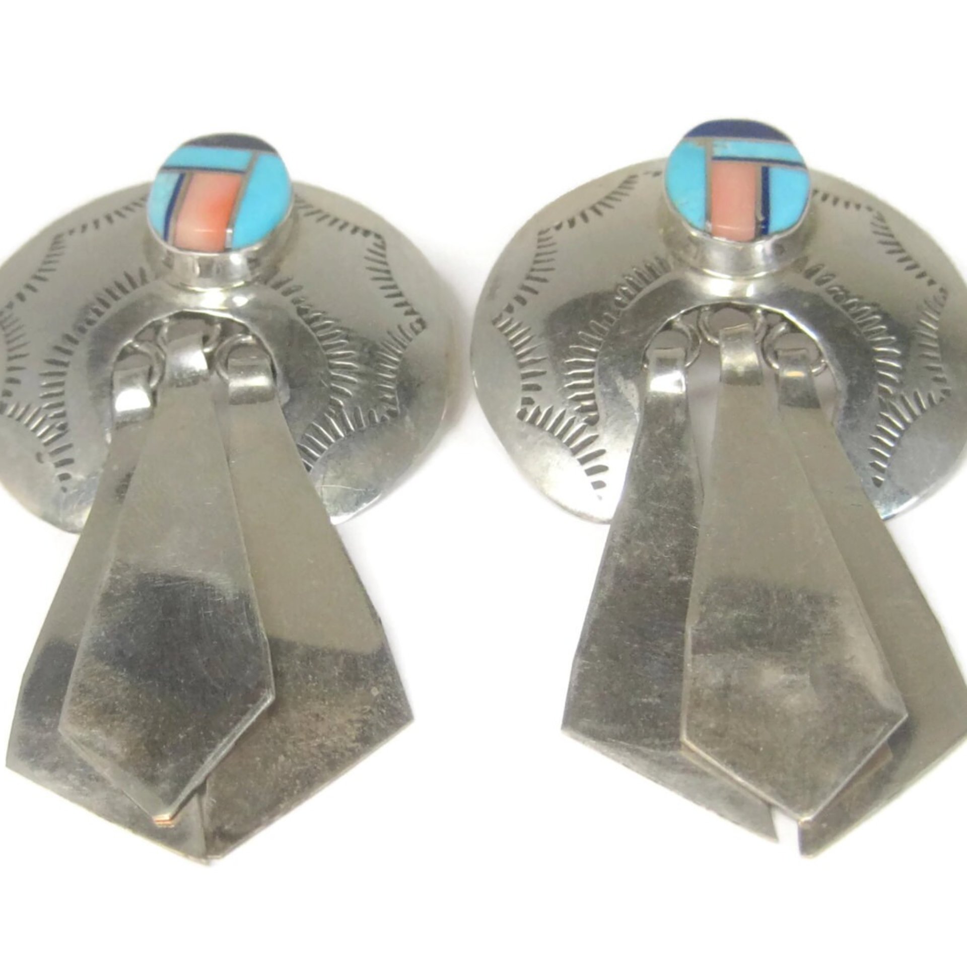 Large Sterling Navajo Turquoise Inlay Earrings