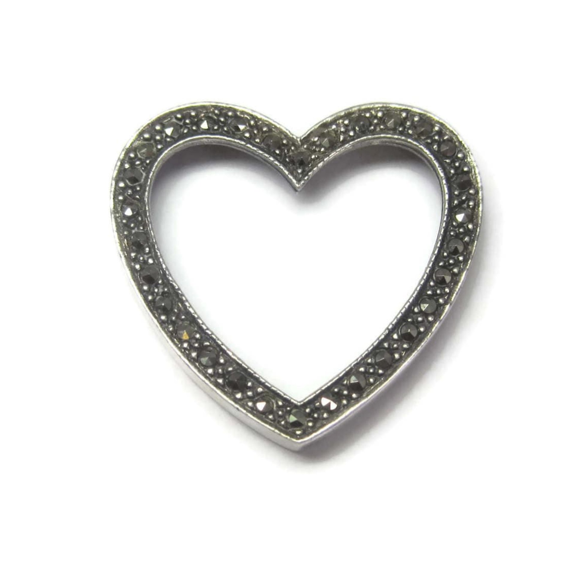 Large Vintage Sterling Marcasite Heart Pendant