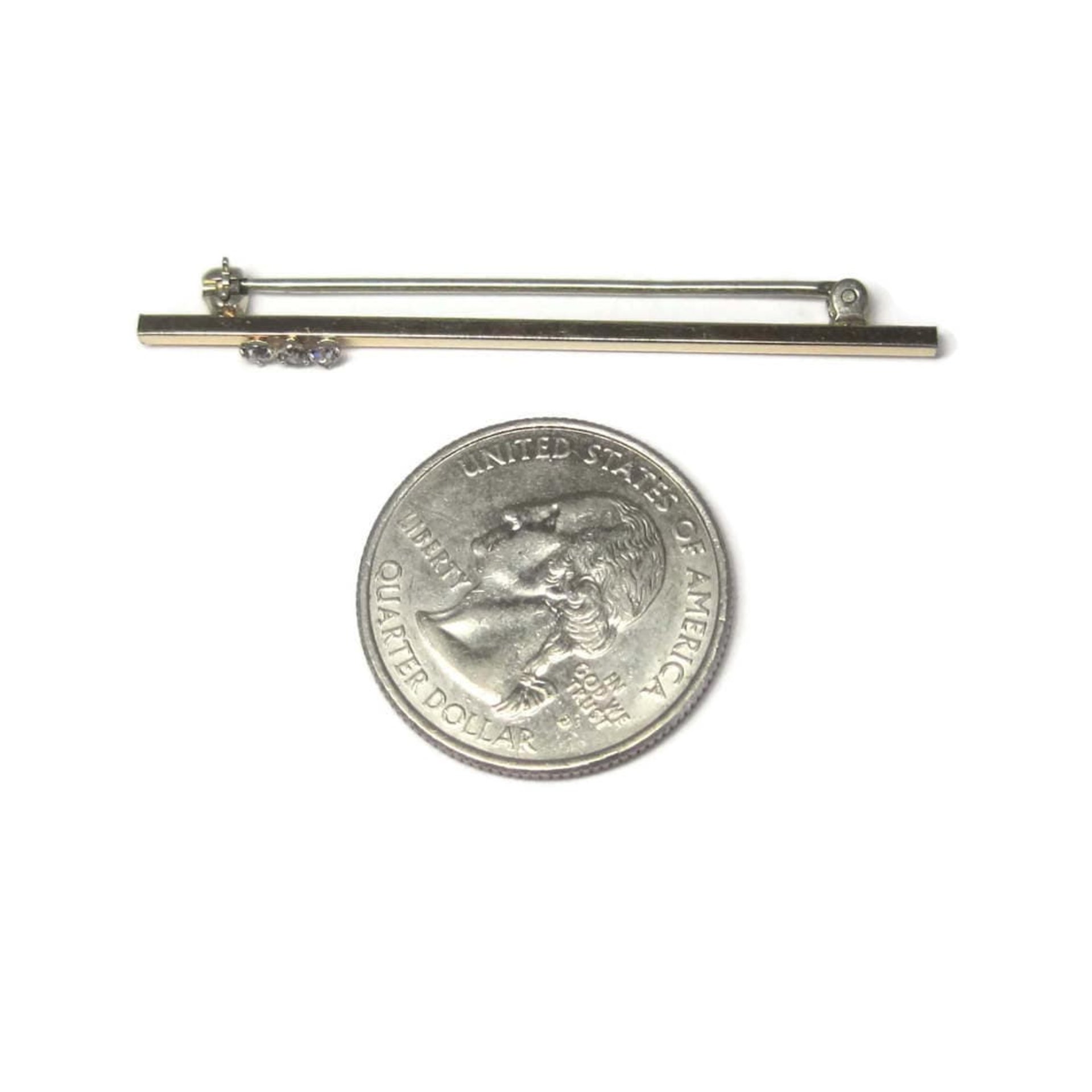 Estate Krementz 14K Faux Diamond Bar Brooch