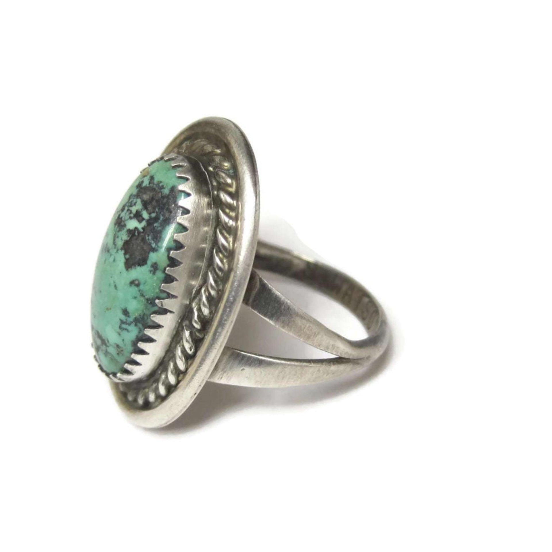 Vintage Sterling Navajo Green Turquoise Ring Size 6.5 Sarah Watson