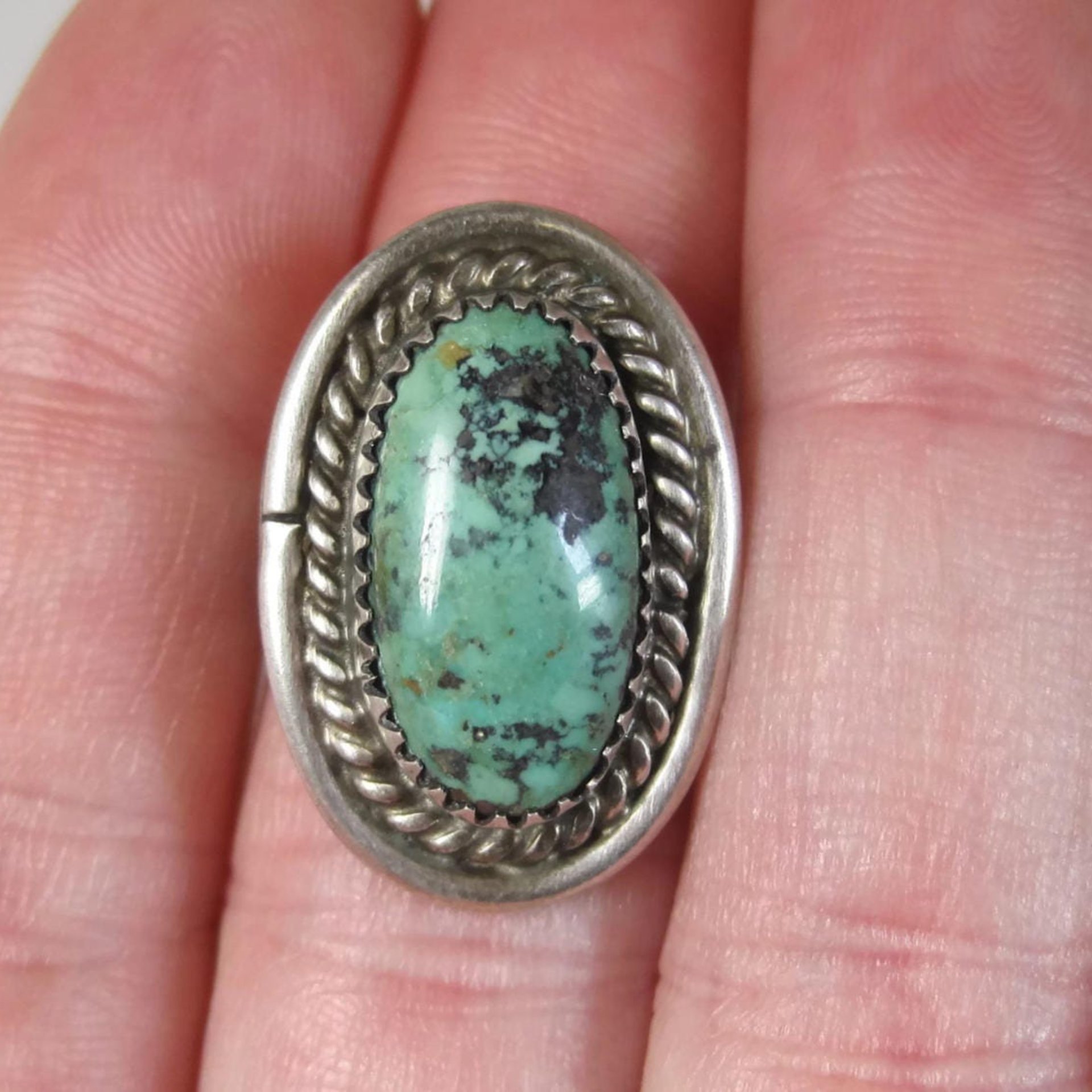 Vintage Sterling Navajo Green Turquoise Ring Size 6.5 Sarah Watson