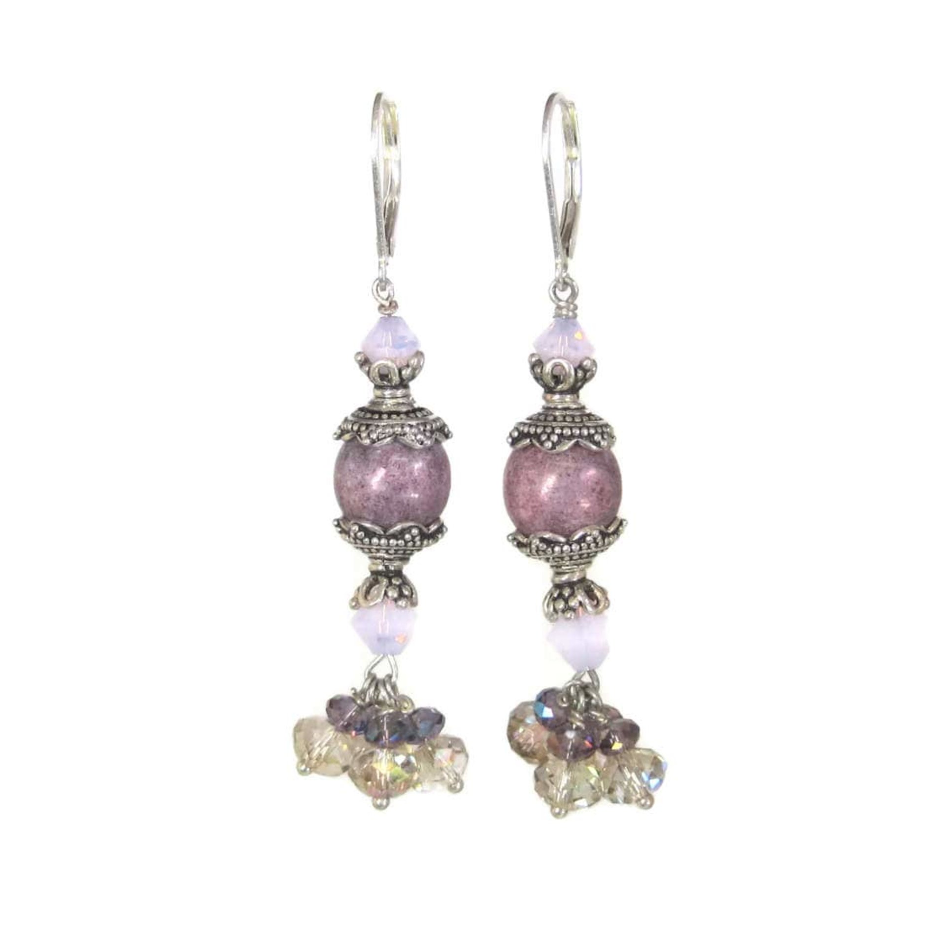 Long Sterling Pink and Purple Art Glass Earrings