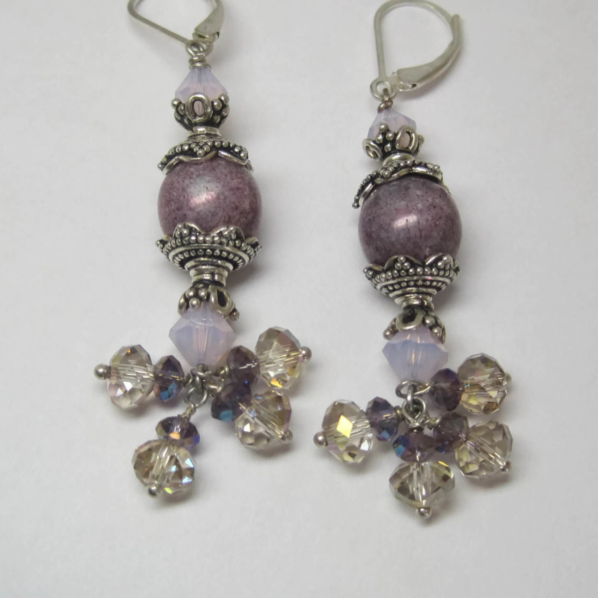 Long Sterling Pink and Purple Art Glass Earrings