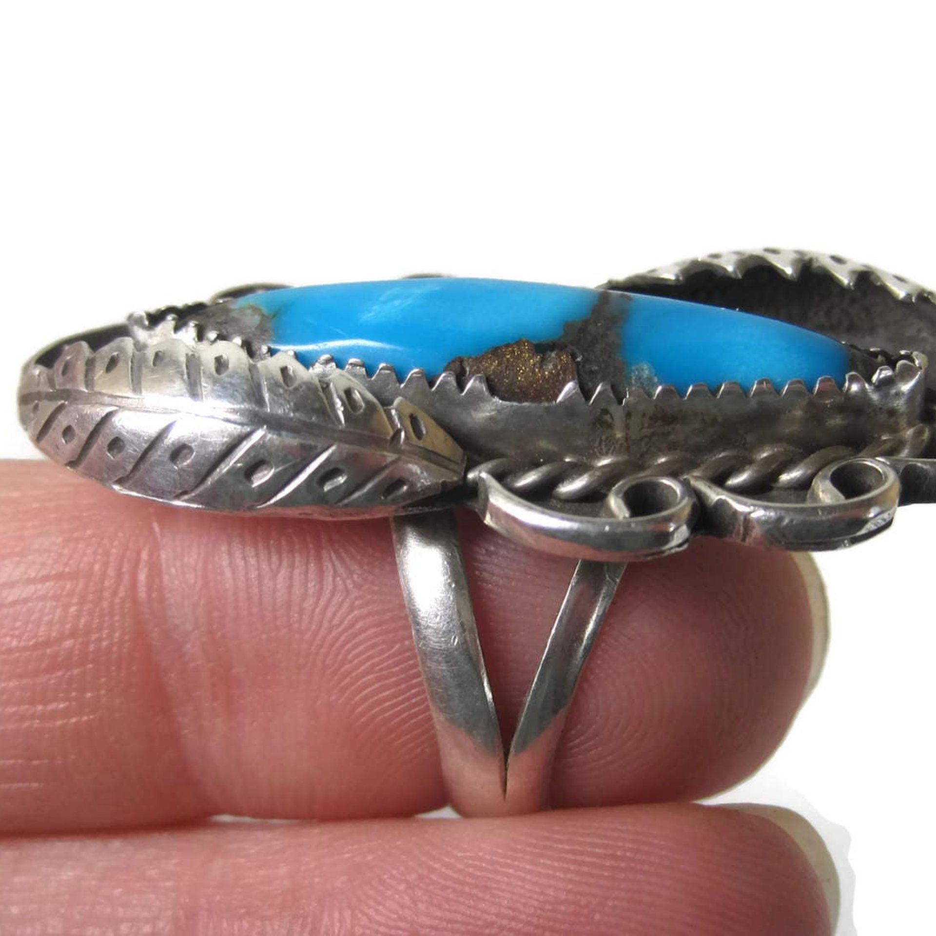 Large Vintage Navajo Turquoise Ring Size 8 Abel Toledo