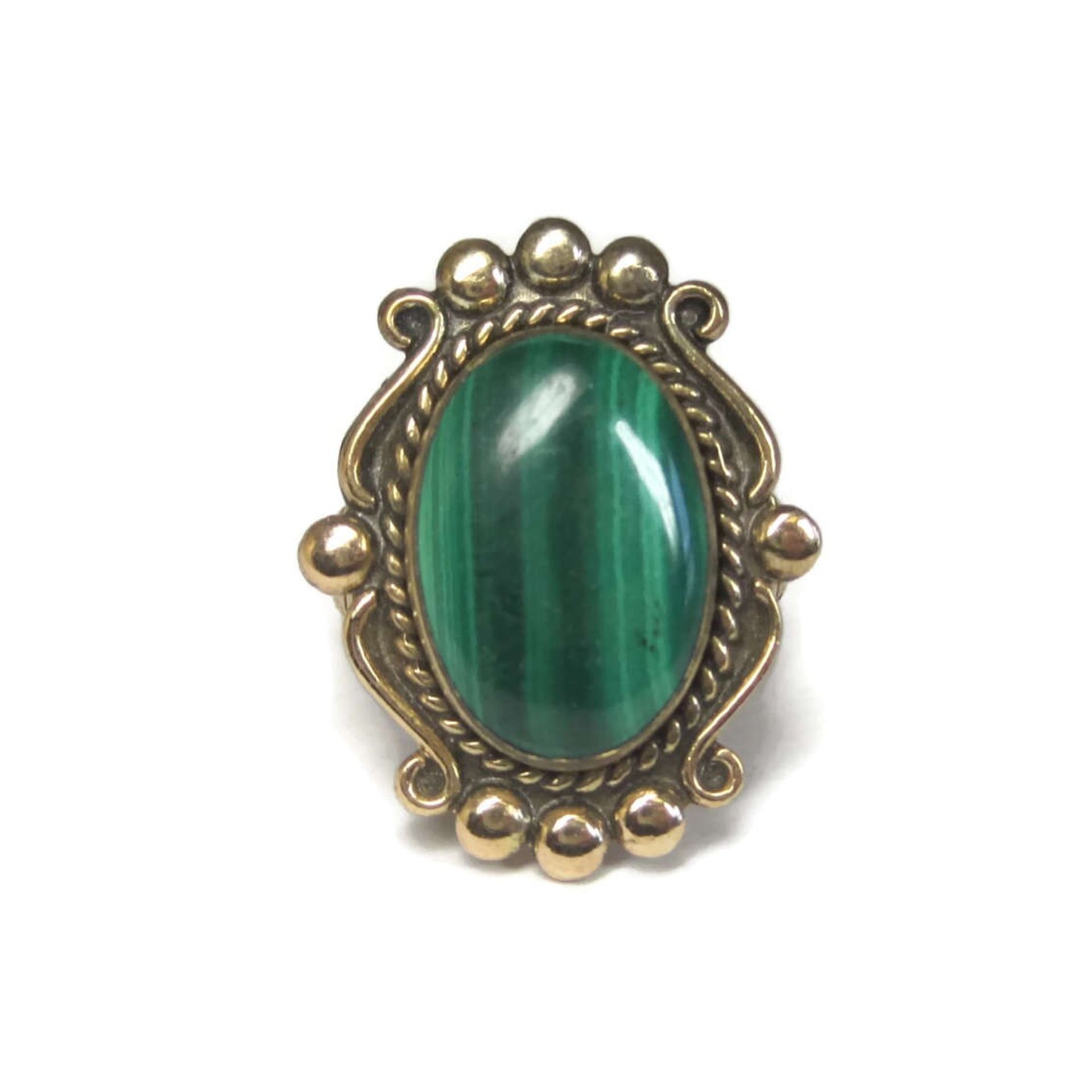 Vintage 12K GF Southwestern Malachite Ring Size 8