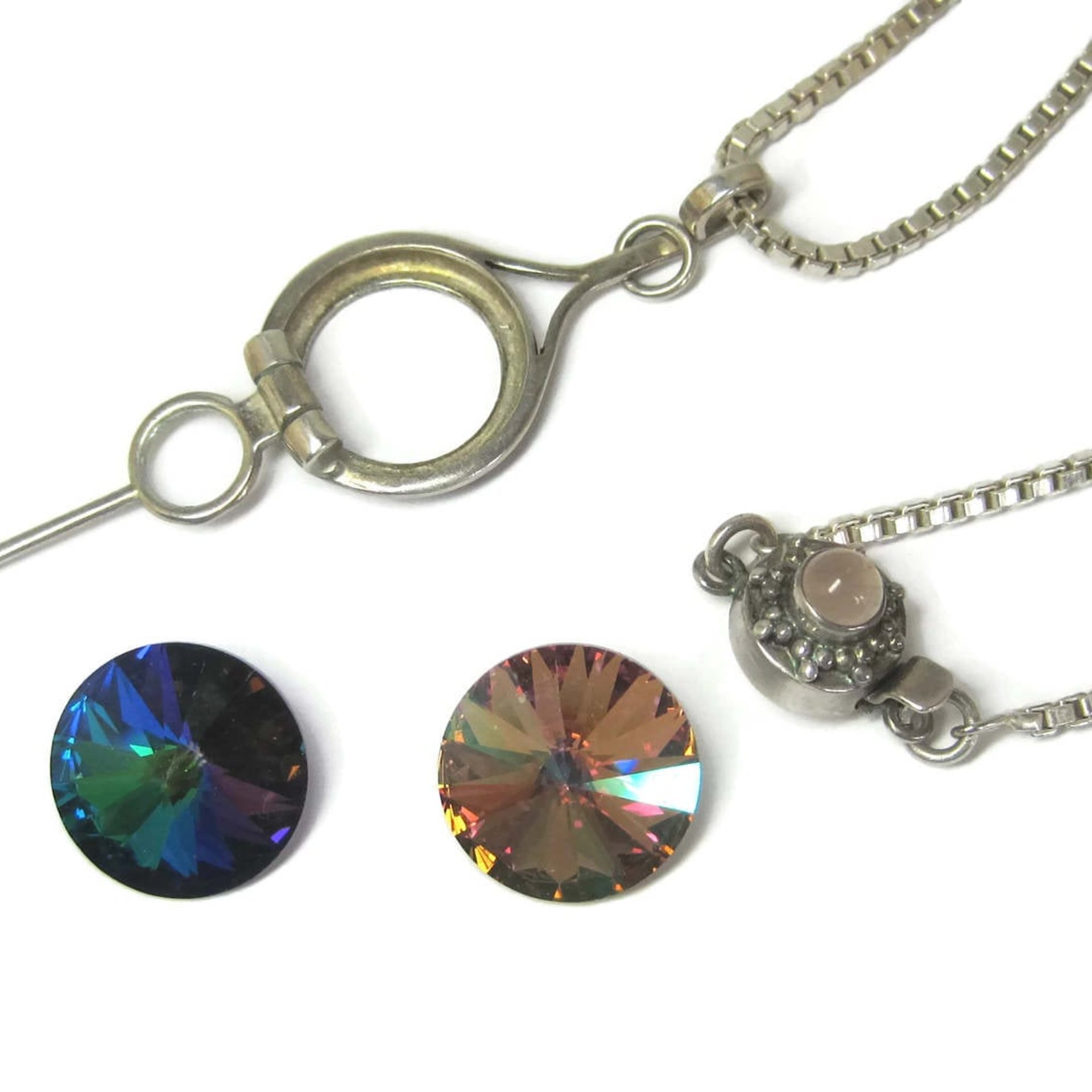 Vintage Sterling Interchangeable Pendant Rose Quartz Chain