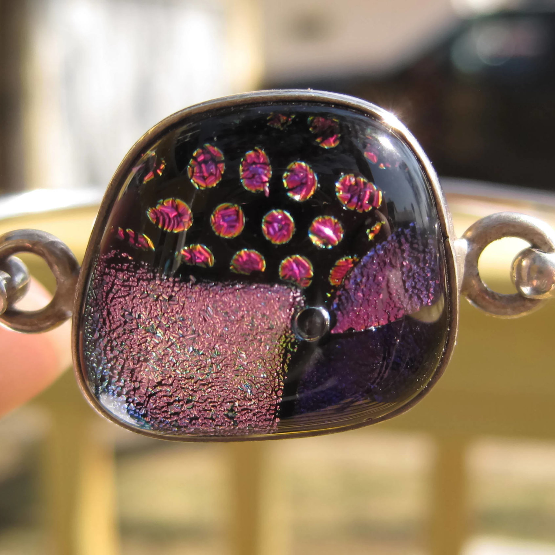 Vintage Dichroic Glass Sterling Bangle Bracelet