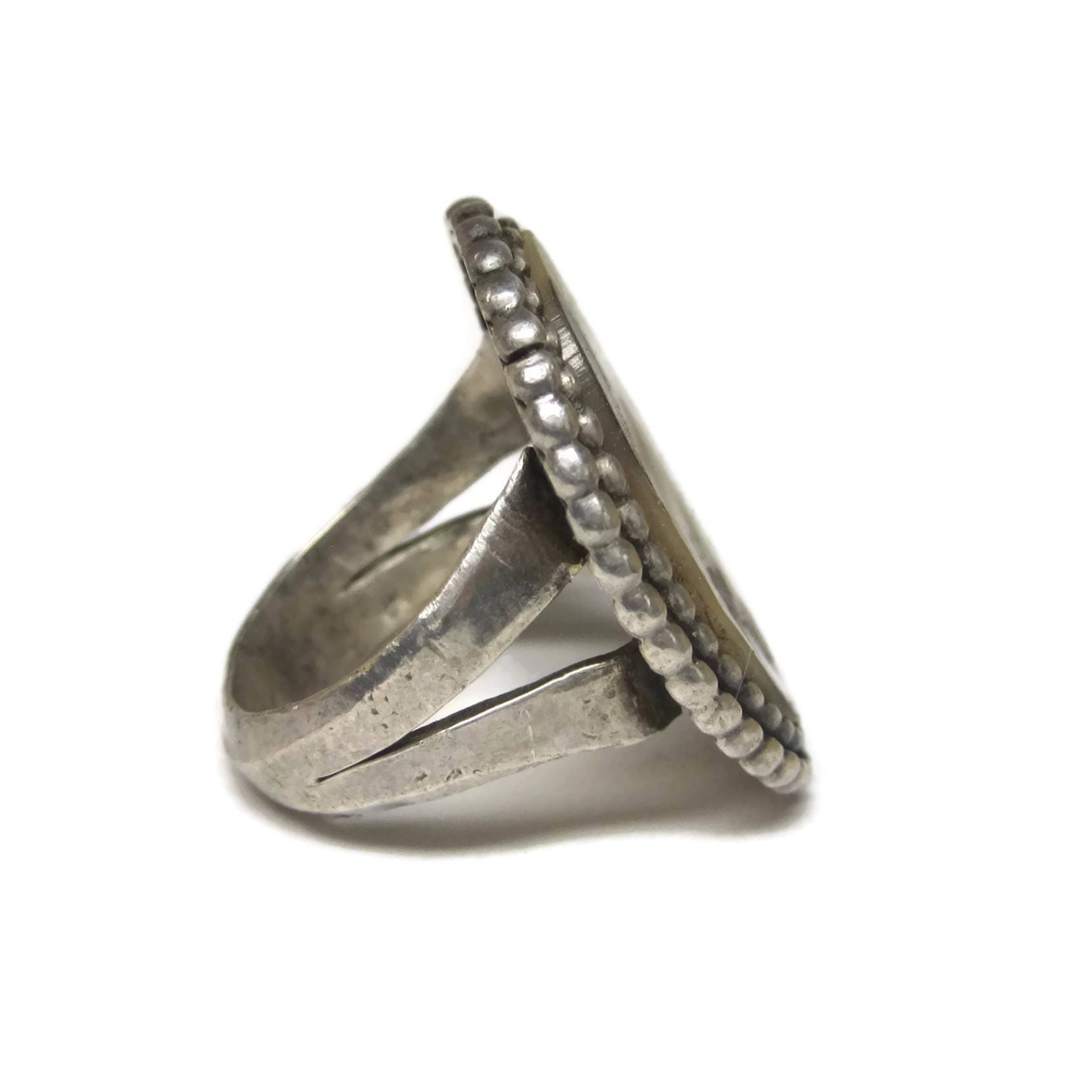 Large Vintage Sterling Abalone Ring Size 7