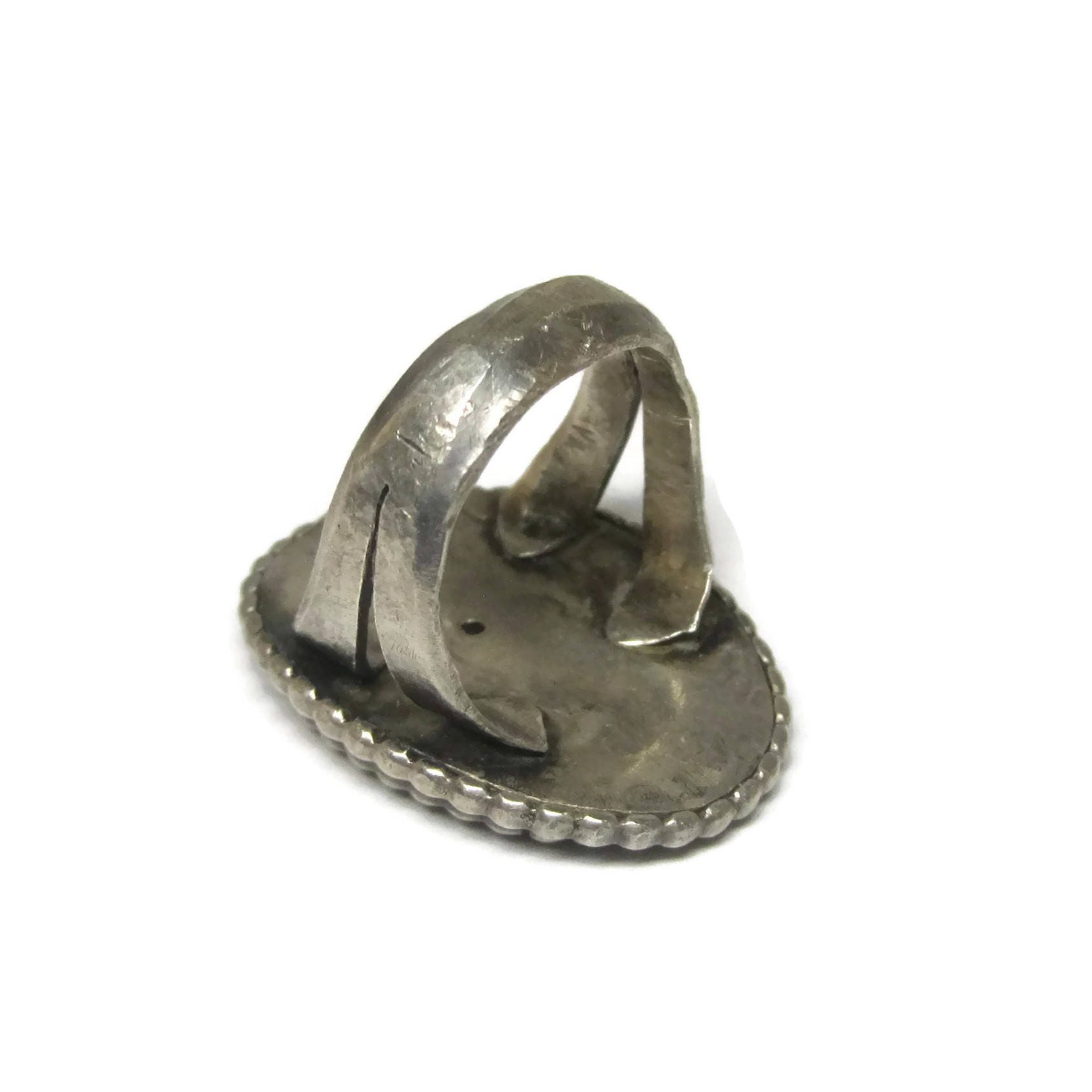 Large Vintage Sterling Abalone Ring Size 7