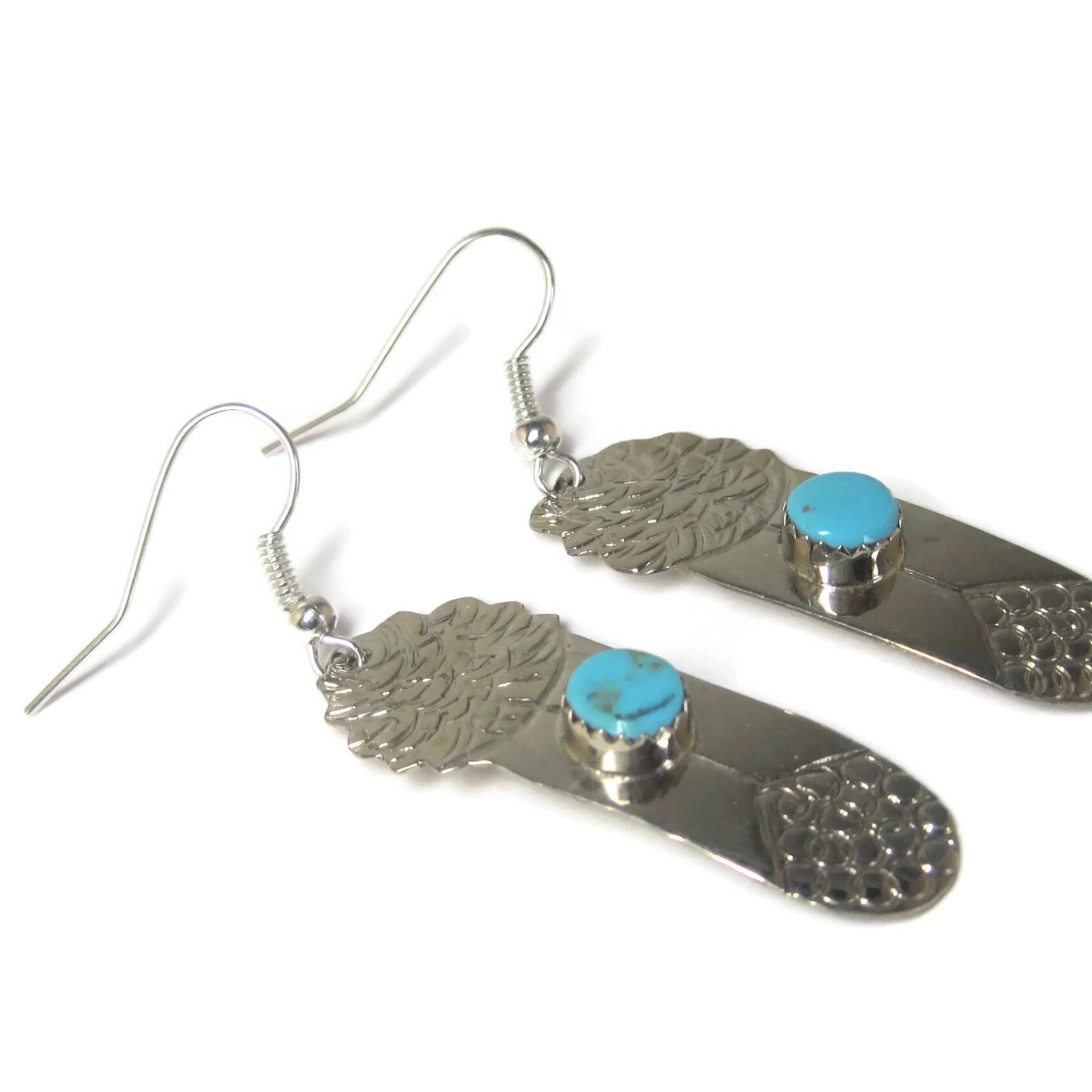Vintage Navajo Sterling Turquoise Feather Earrings