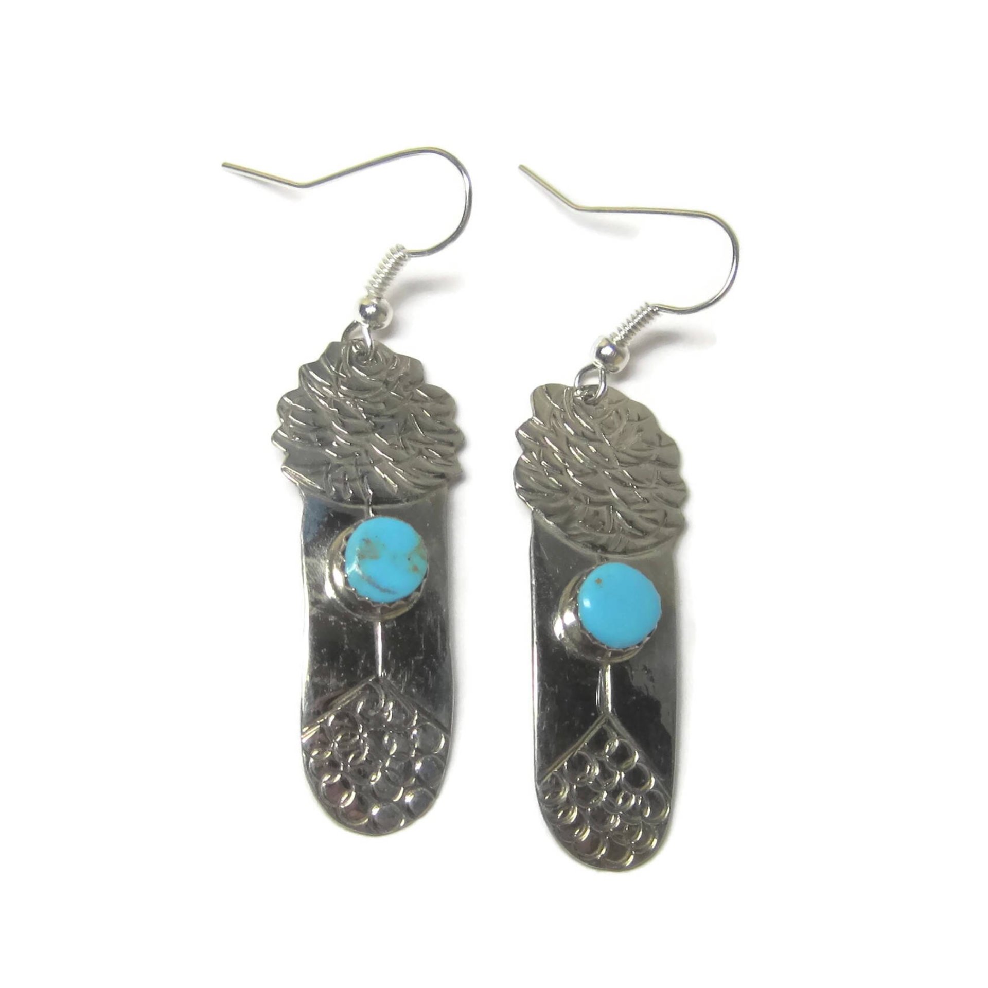 Vintage Navajo Sterling Turquoise Feather Earrings
