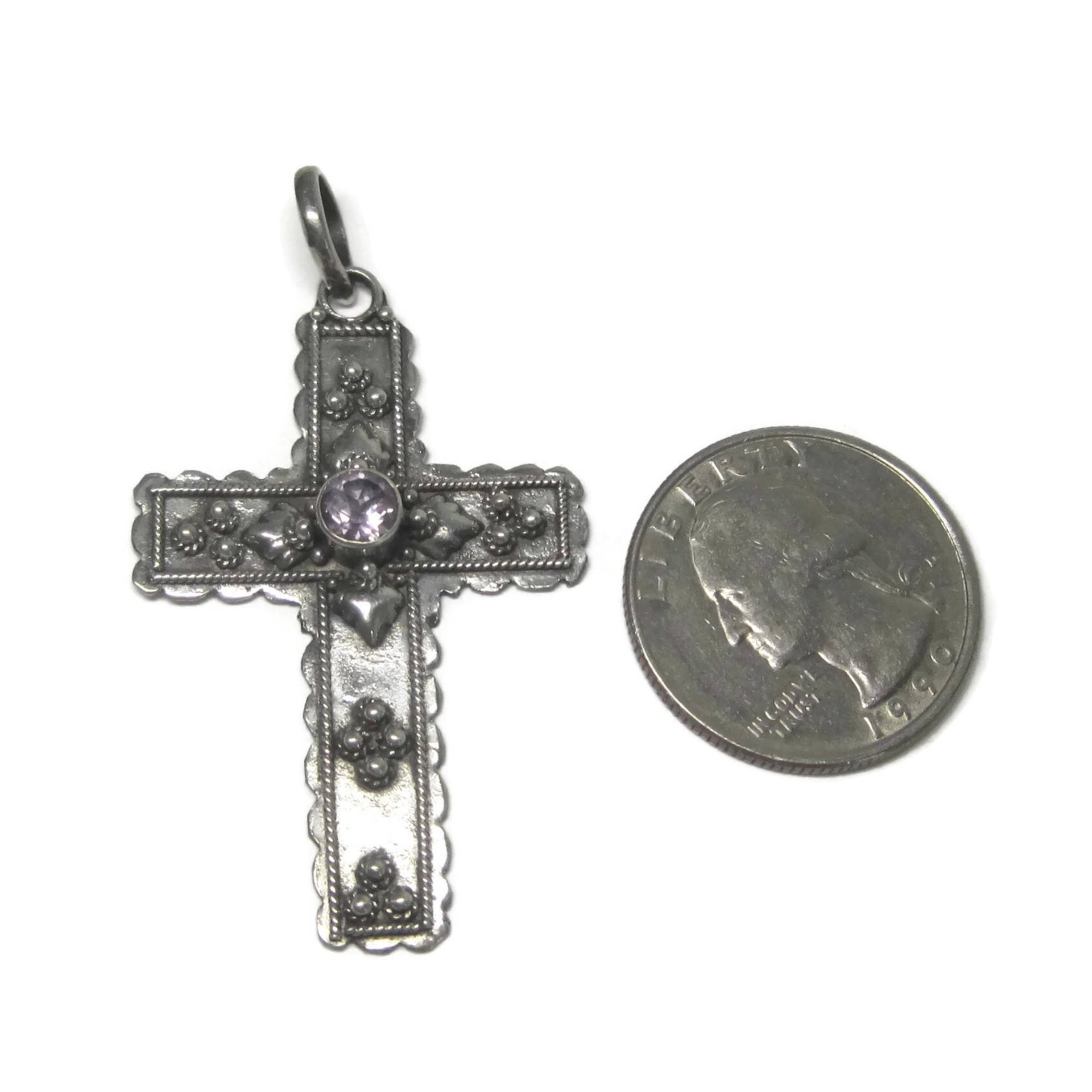 Vintage Sterling Amethyst Cross Pendant