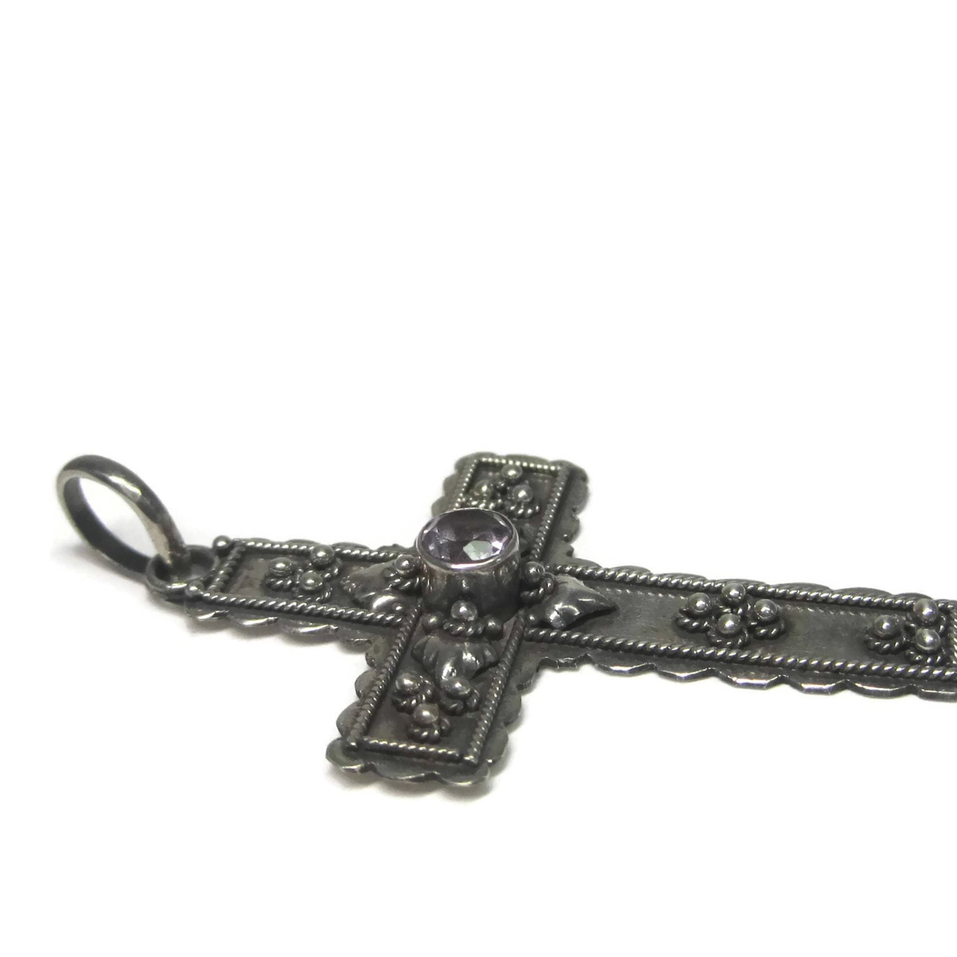 Vintage Sterling Amethyst Cross Pendant