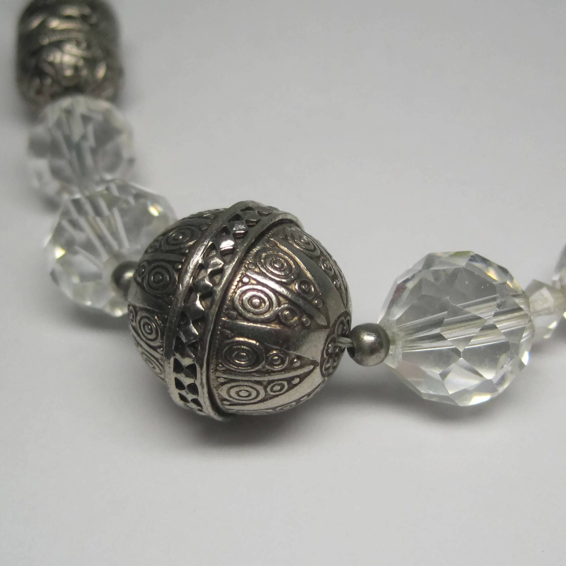 Vintage Sterling Czech Glass Faceted Bead Necklace