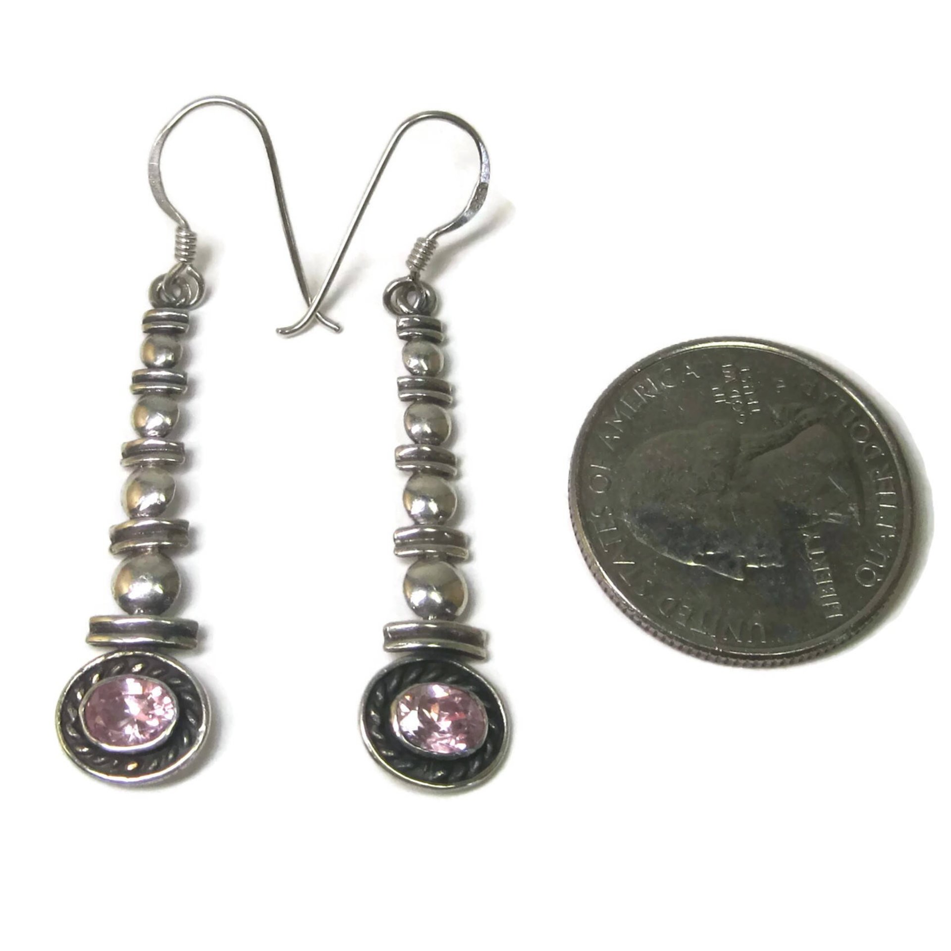 Long Sterling Pink Topaz Earrings