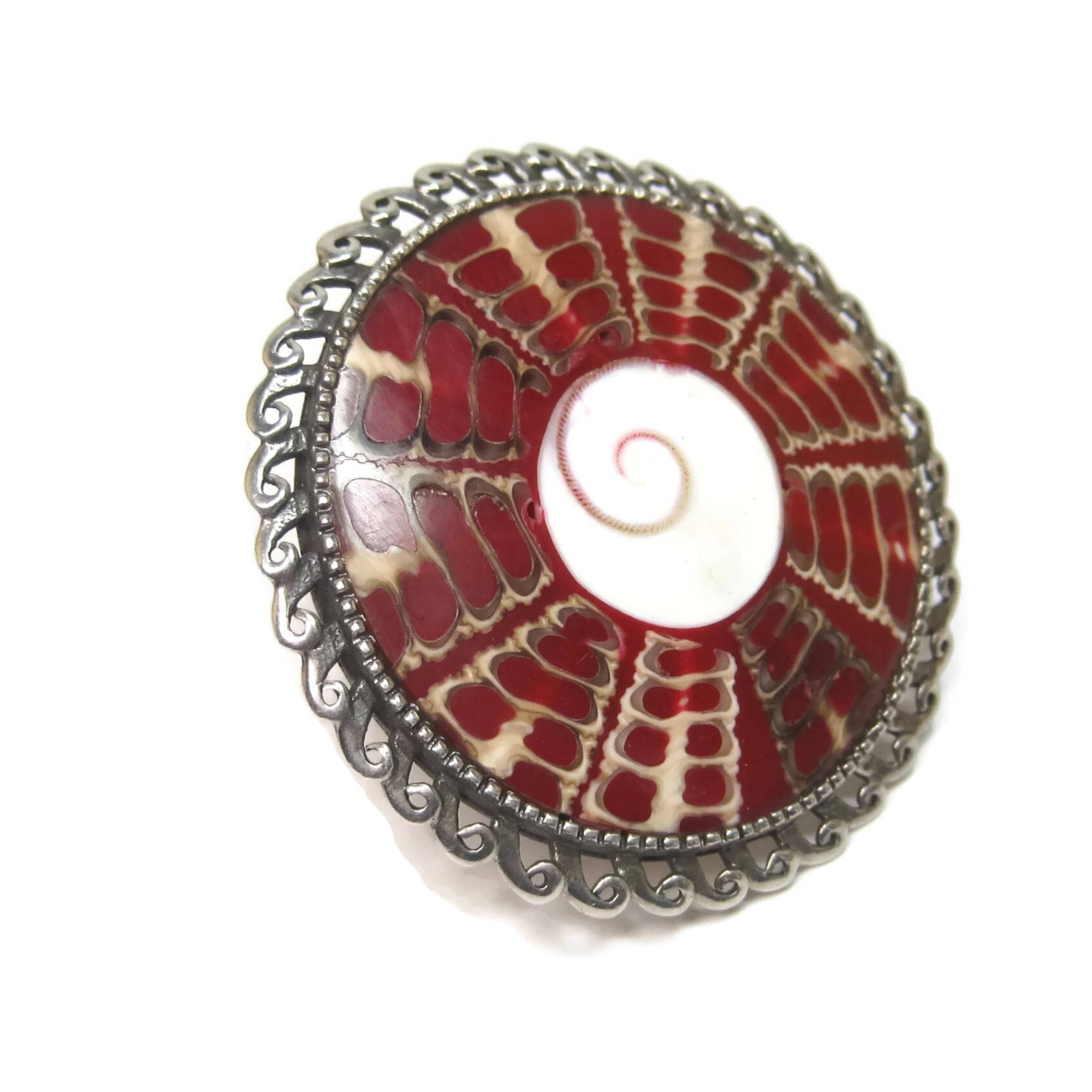 Huge Estate Sterling Red Shell Ring Size 7.5