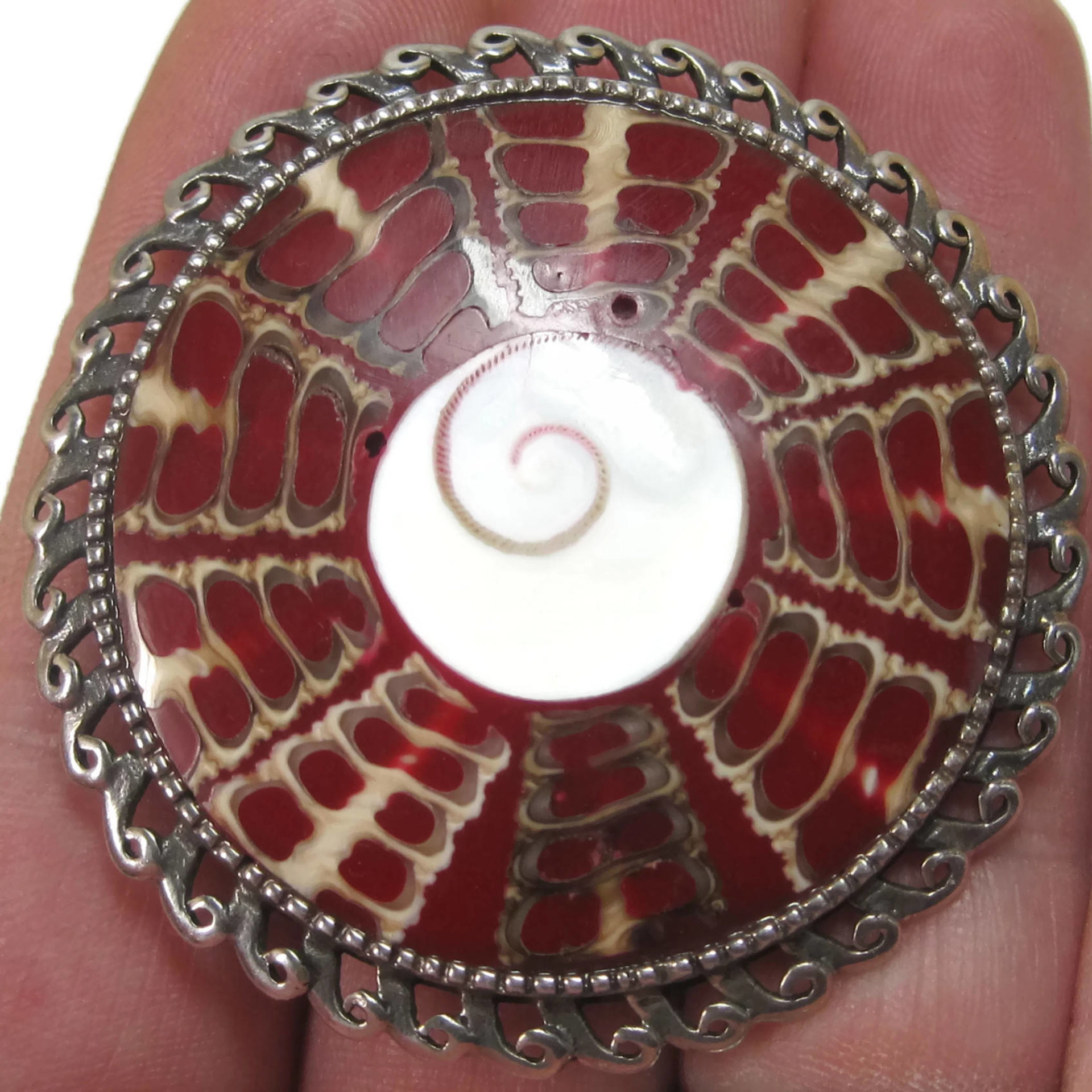 Huge Estate Sterling Red Shell Ring Size 7.5