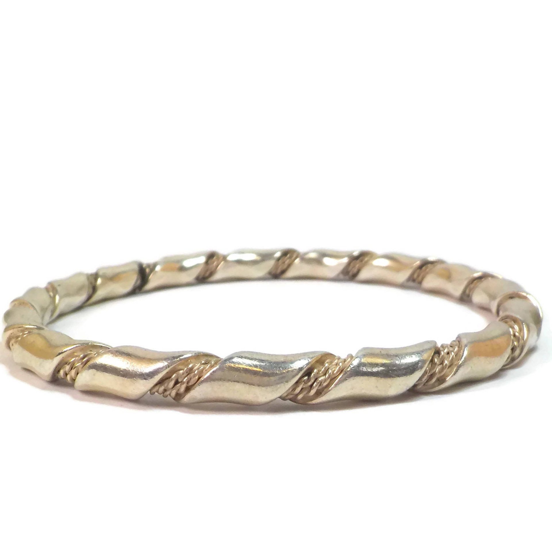 Heavy Vintage Twisted Sterling Bangle Bracelet 7.75 Inches