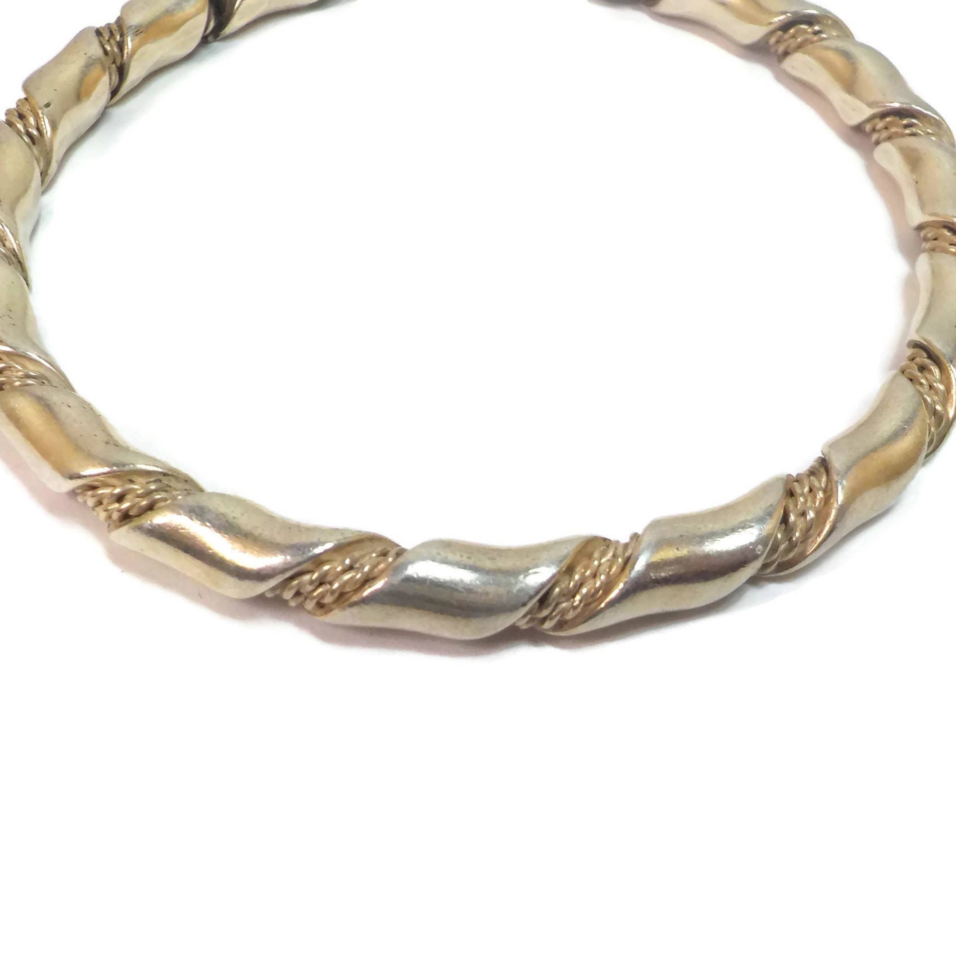 Heavy Vintage Twisted Sterling Bangle Bracelet 7.75 Inches