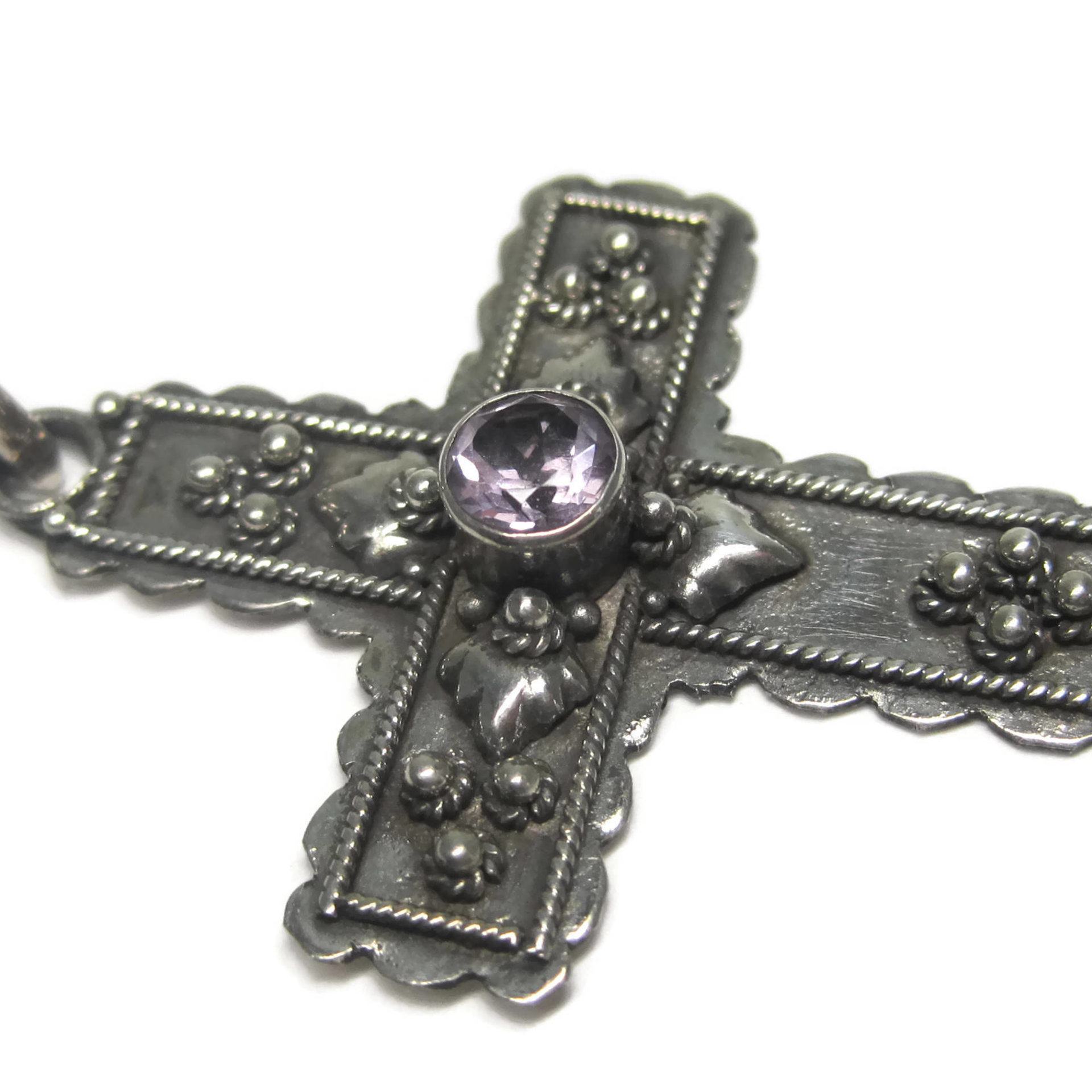 Vintage Sterling Amethyst Cross Pendant