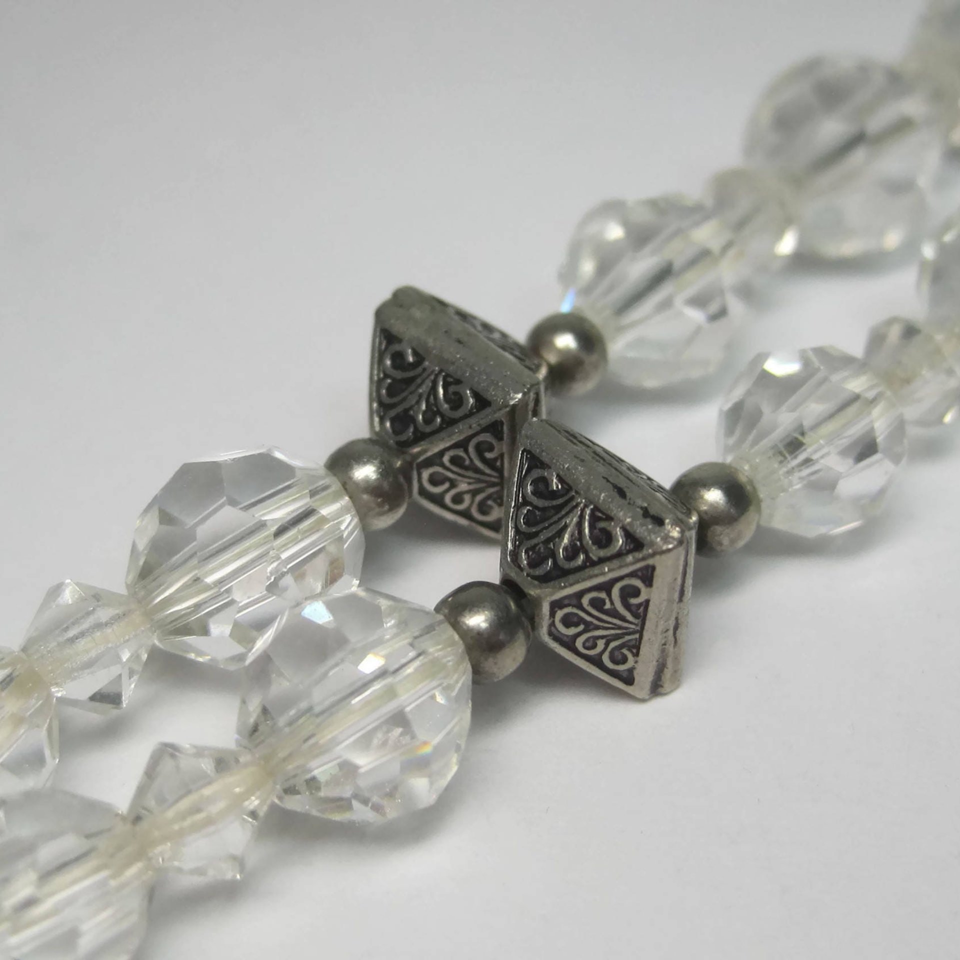Vintage Sterling Czech Glass Faceted Bead Necklace